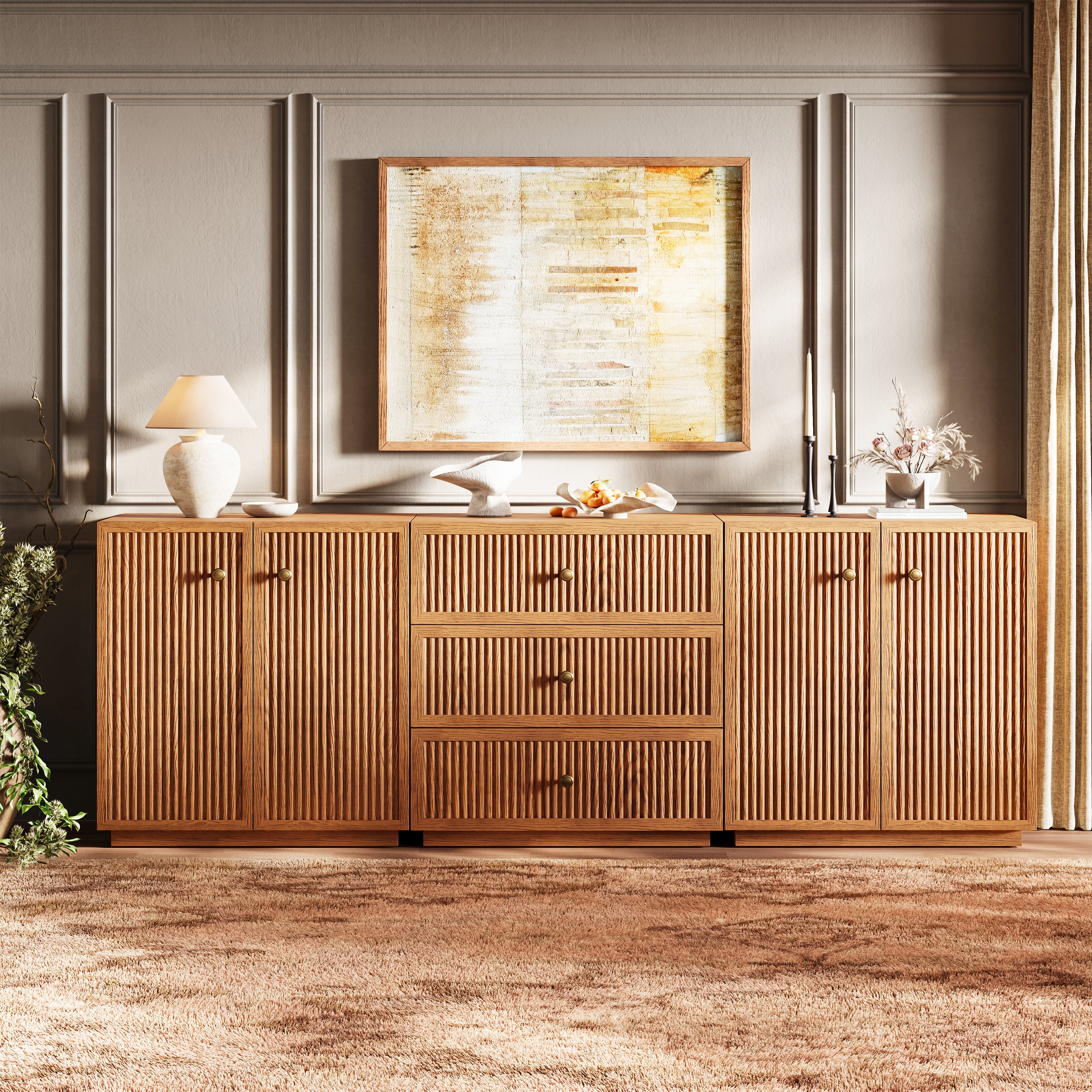 Avery Oak 3-Drawer Sideboard 90"W