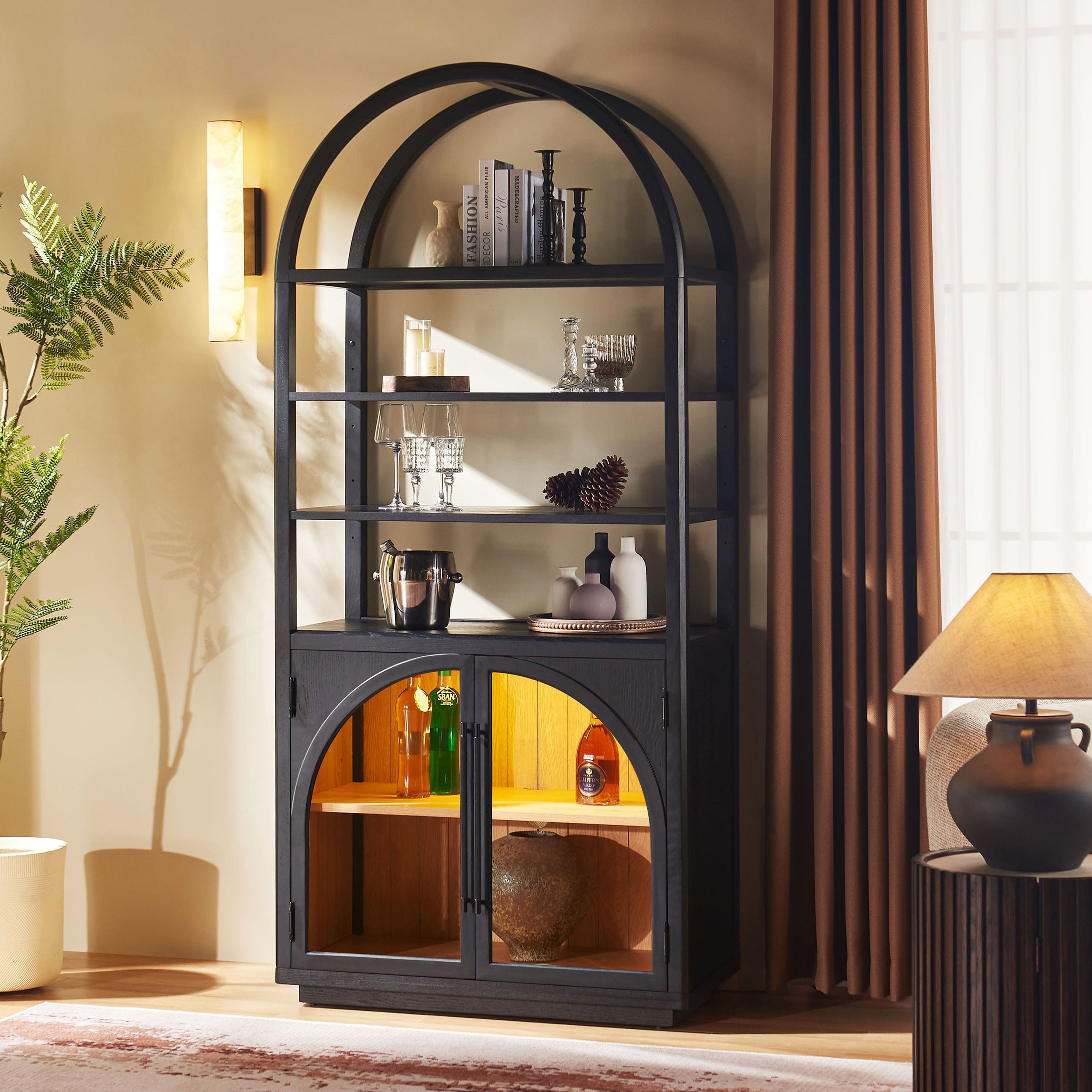 Alvar Arched Bookcase with Cabinet 79"H