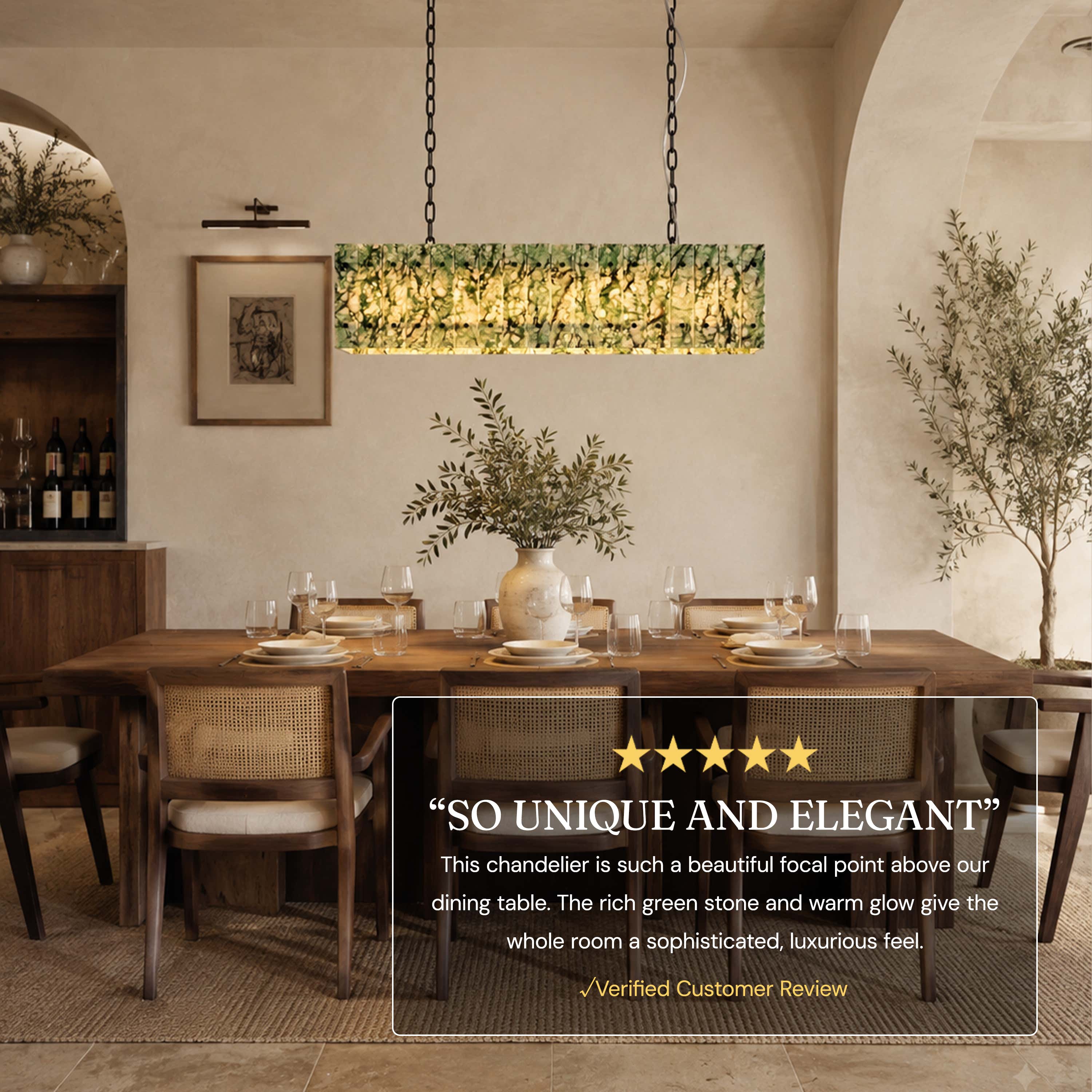 Pietra Green Marble Rectangular Chandelier 48"W