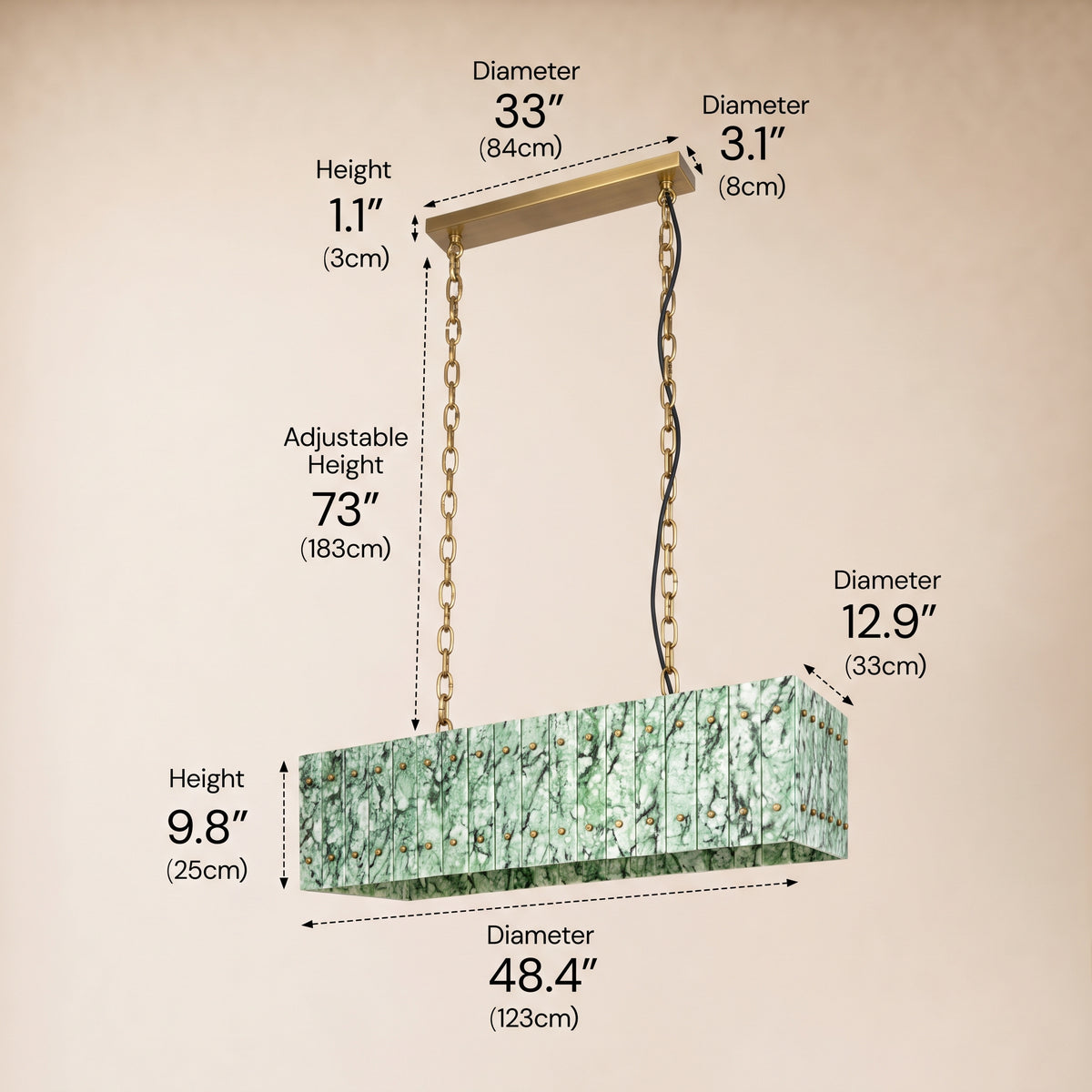 Pietra Forest Green Marble Rectangular Chandelier 48"W