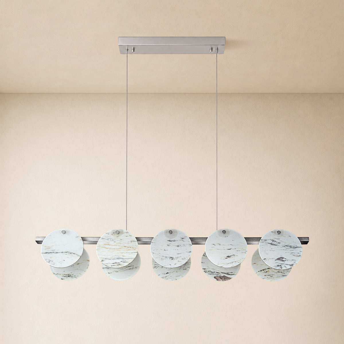 Pietra White Ink Marble Round Disc Linear Chandelier 39.3"W