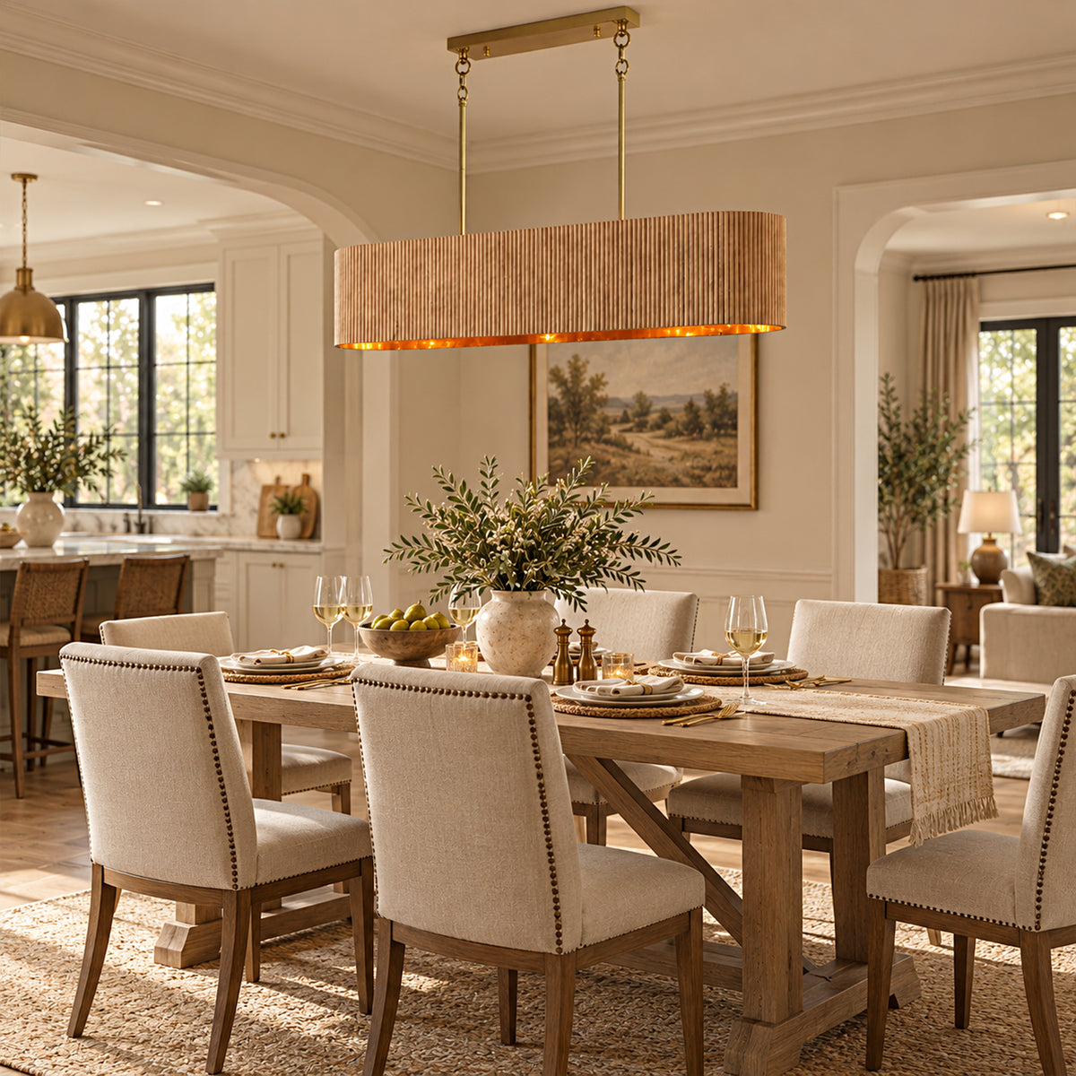 Eldwyne Oak Ribbed Rectangular Chandelier 43.5"W