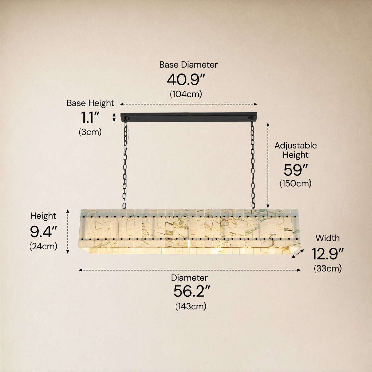 Pietra Willow White Marble Rectangular Chandelier 55.1"W