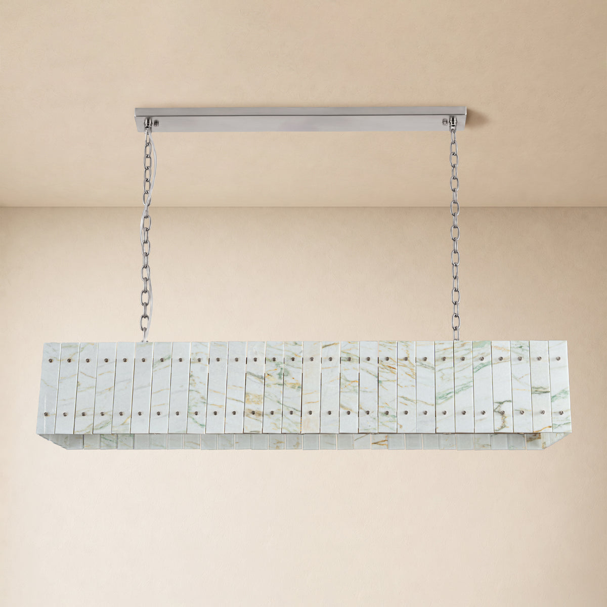 Pietra Willow White Marble Rectangular Chandelier 55.1"W