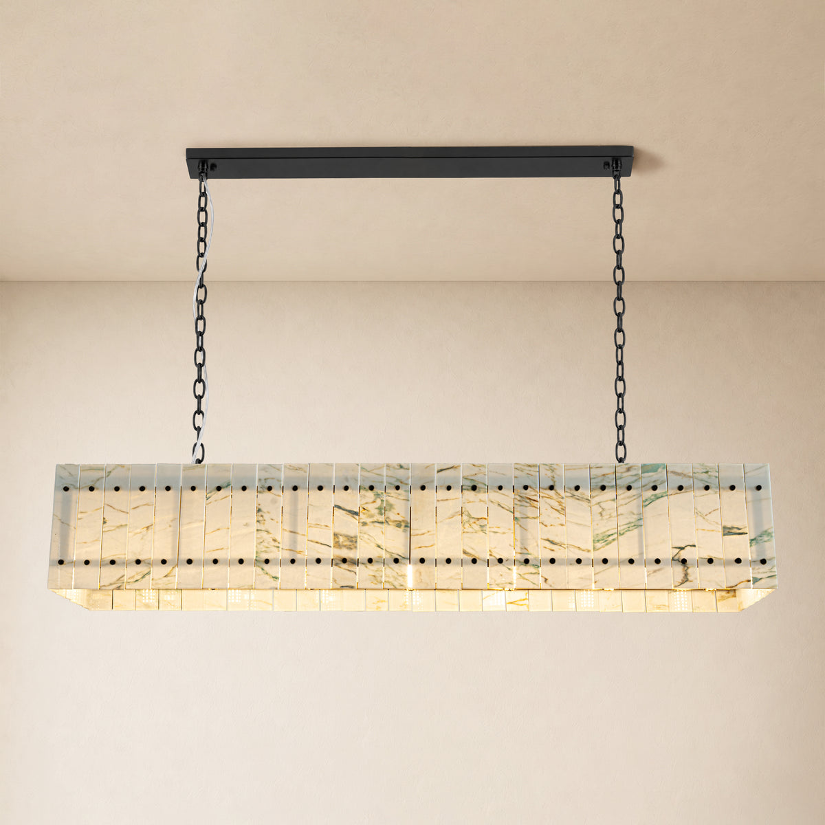 Pietra Willow White Marble Rectangular Chandelier 55.1"W
