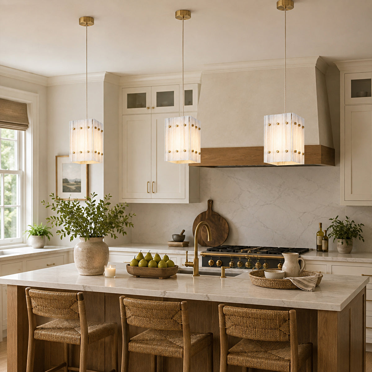 Pietra White Marble Box Pendant Light 6.6"W