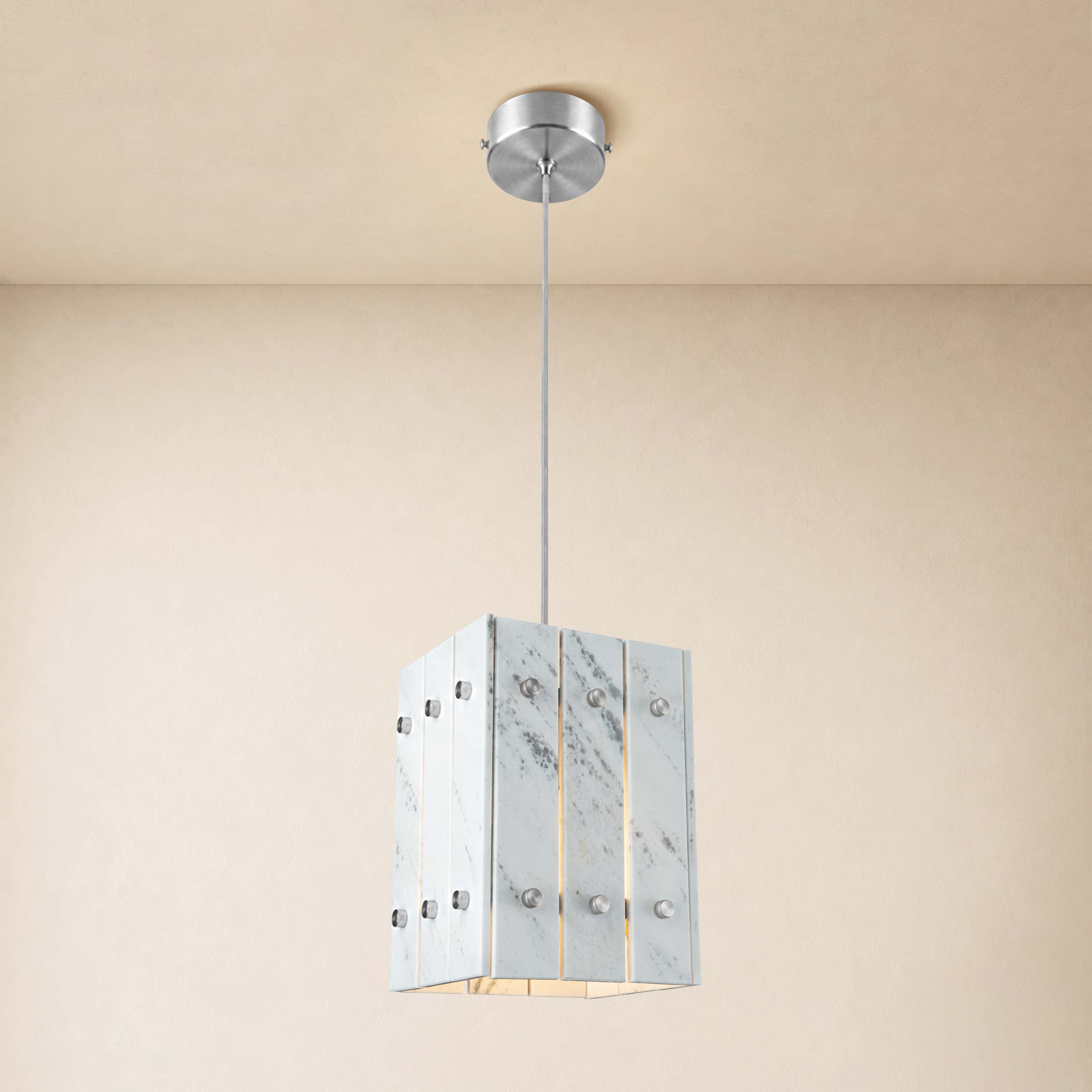 Pietra White Stone Box Pendant 6.6"W