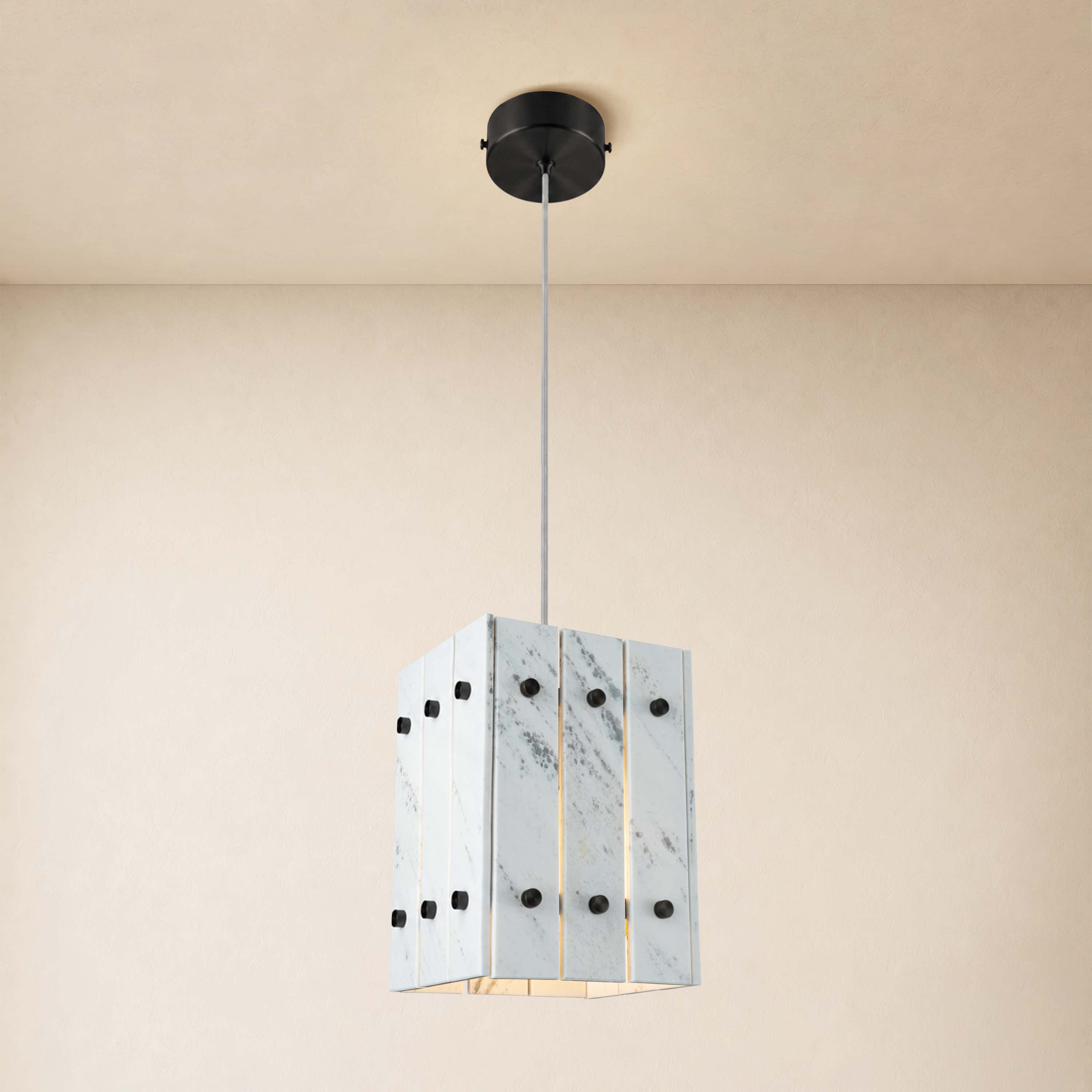 Pietra White Stone Box Pendant 6.6"W