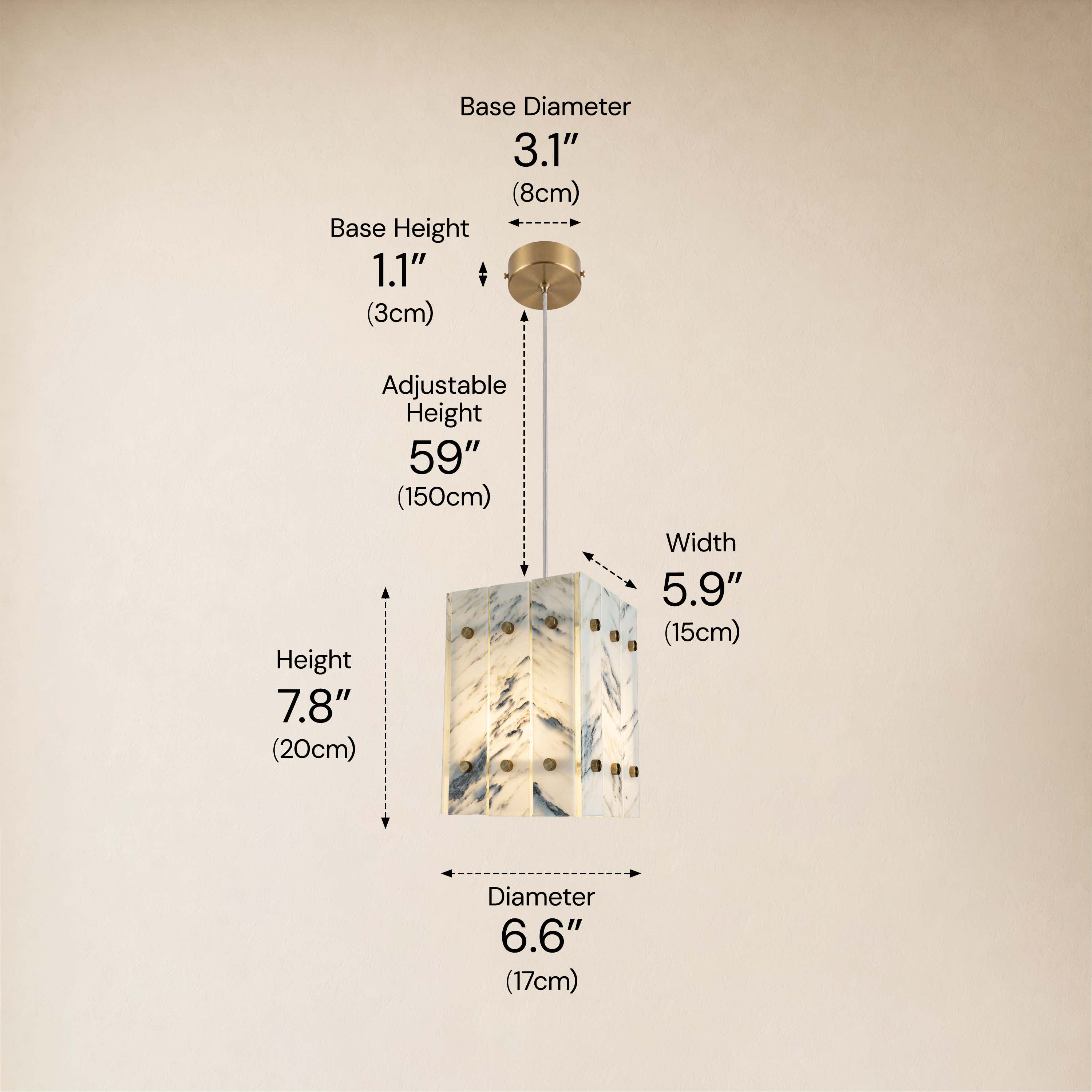Pietra Quartz Box Pendant 6.6"W