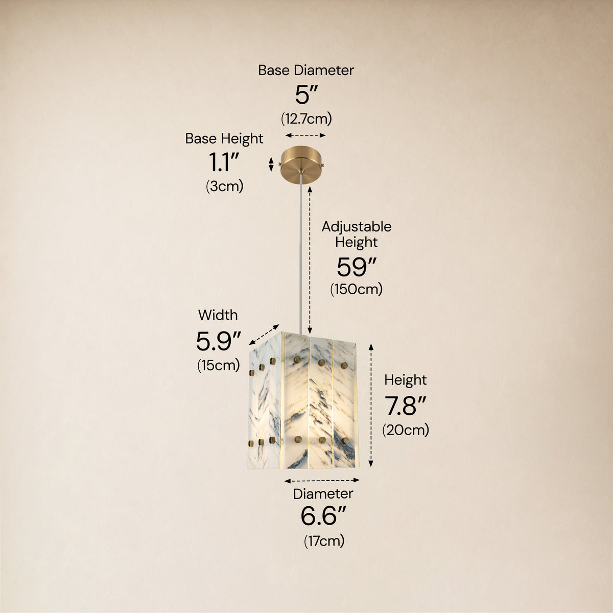 Pietra Quartz Box Pendant 6.6"W