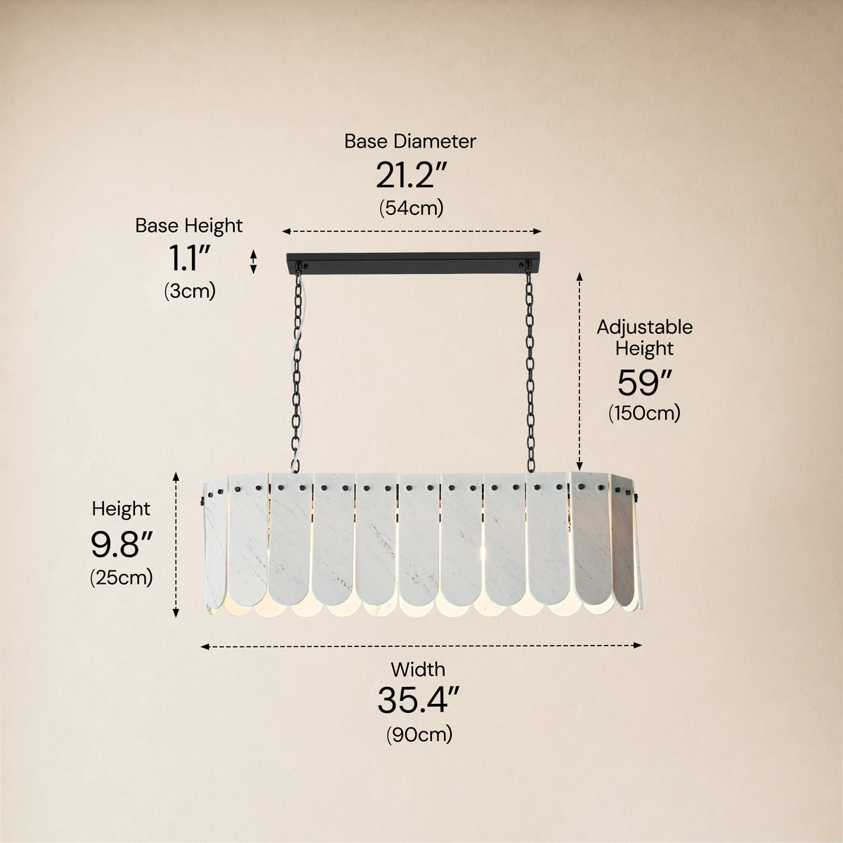 Pietra Porcelain White Marble Linear Chandelier 35.4"W