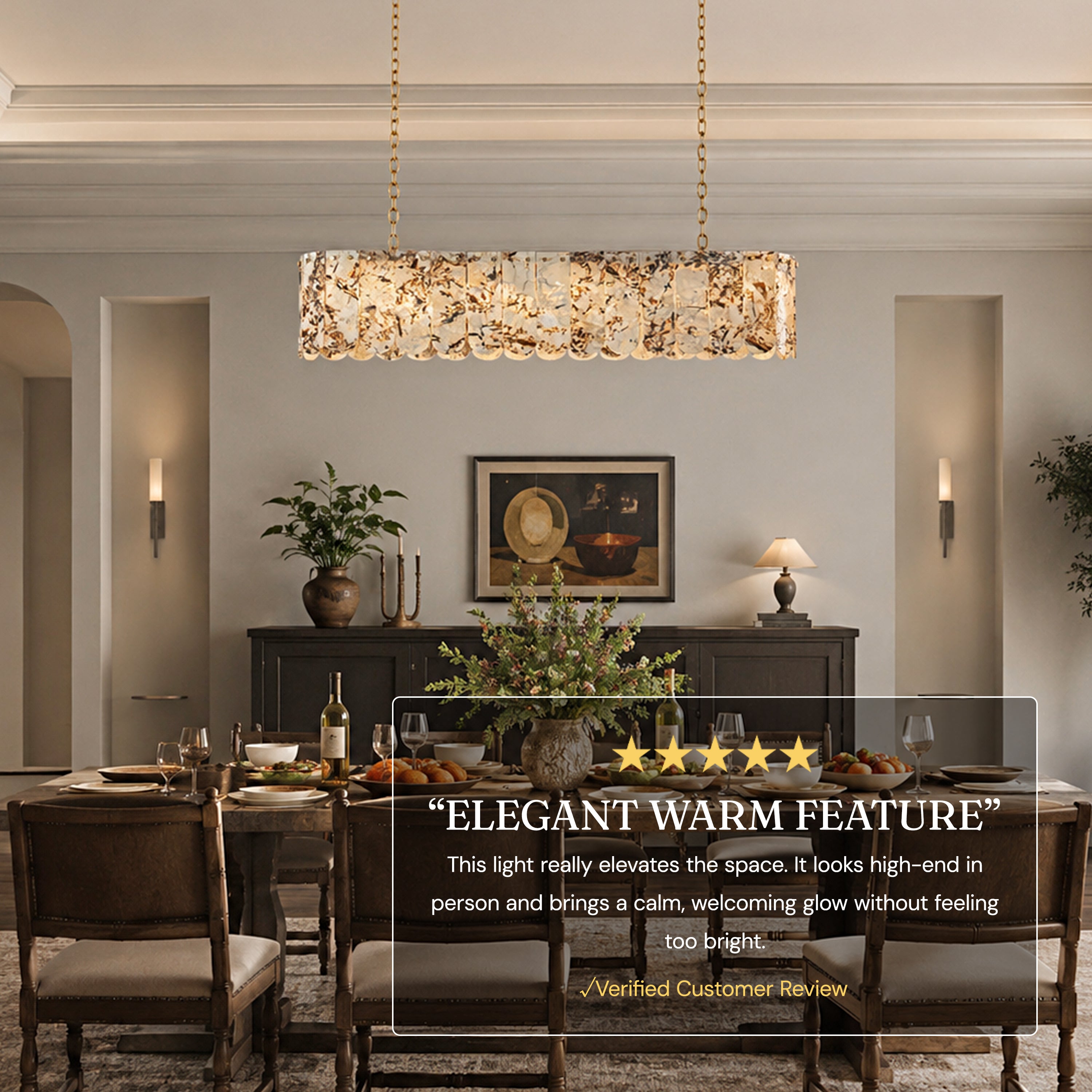 Pietra Snowflake Marble Rounded Linear Chandelier 35.4"W
