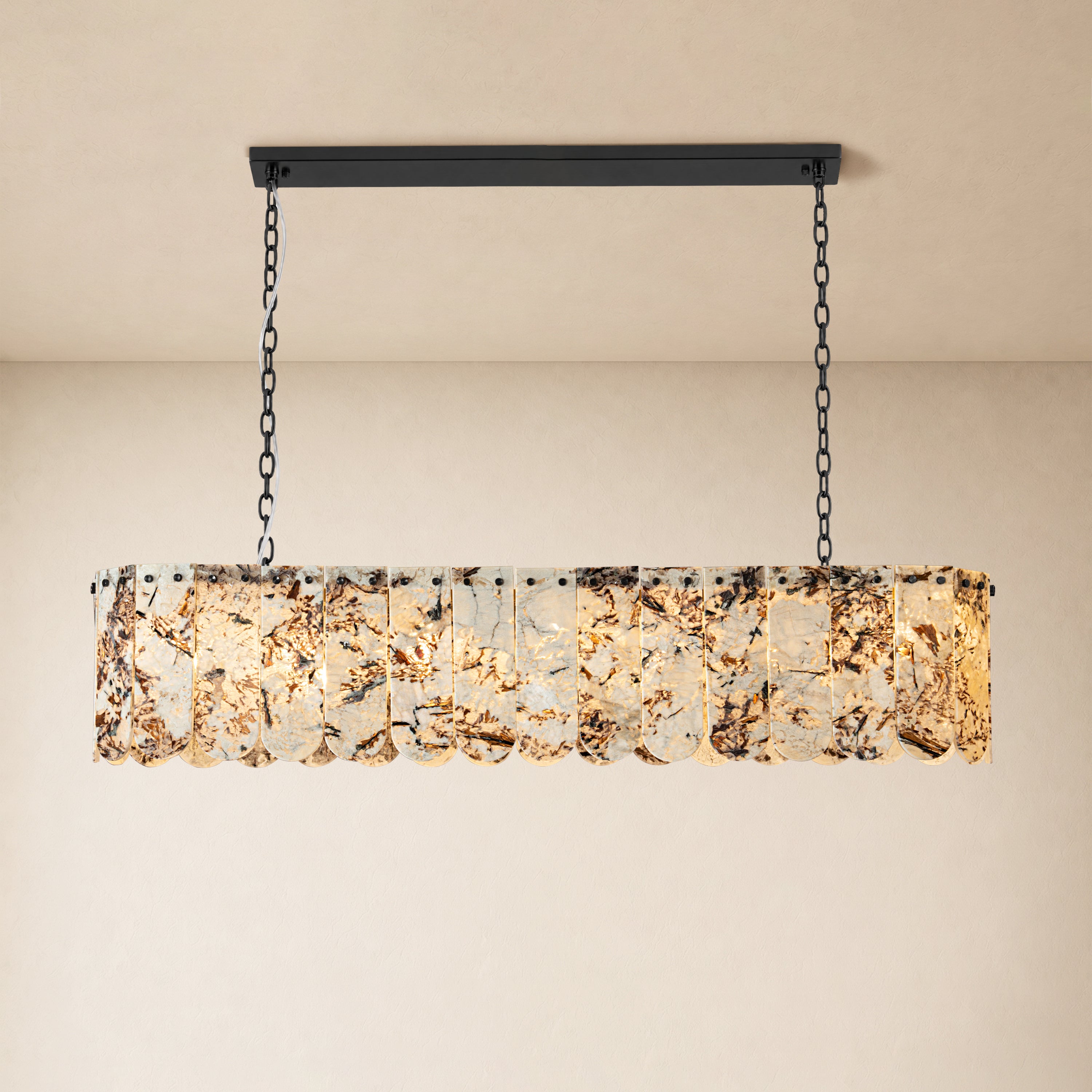 Pietra Snowflake Marble Rounded Linear Chandelier 35.4"W
