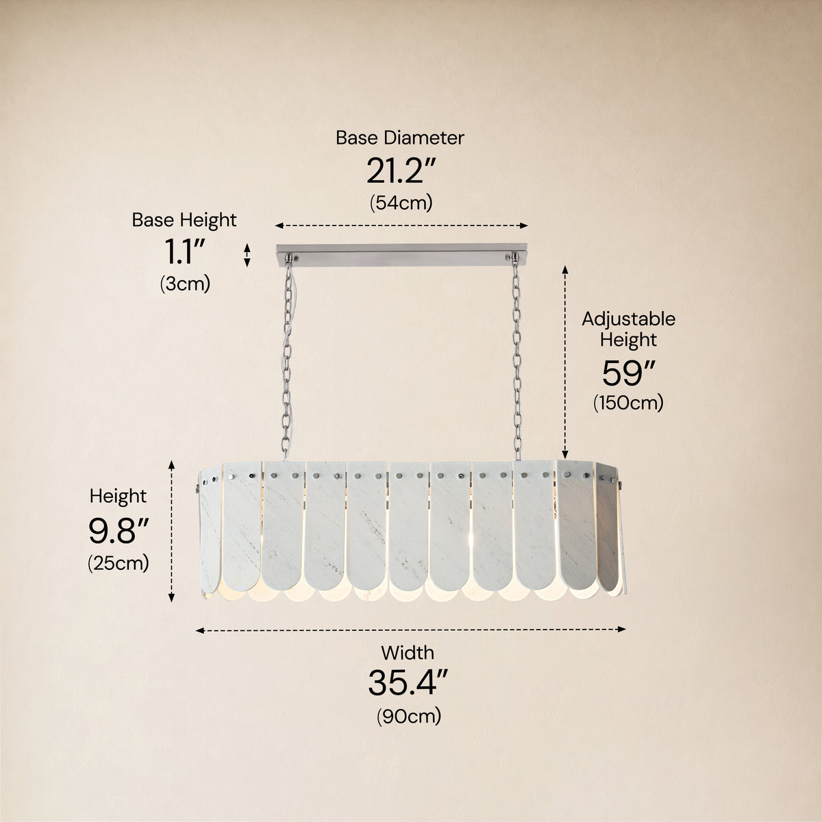 Pietra Porcelain White Marble Linear Chandelier 35.4"W
