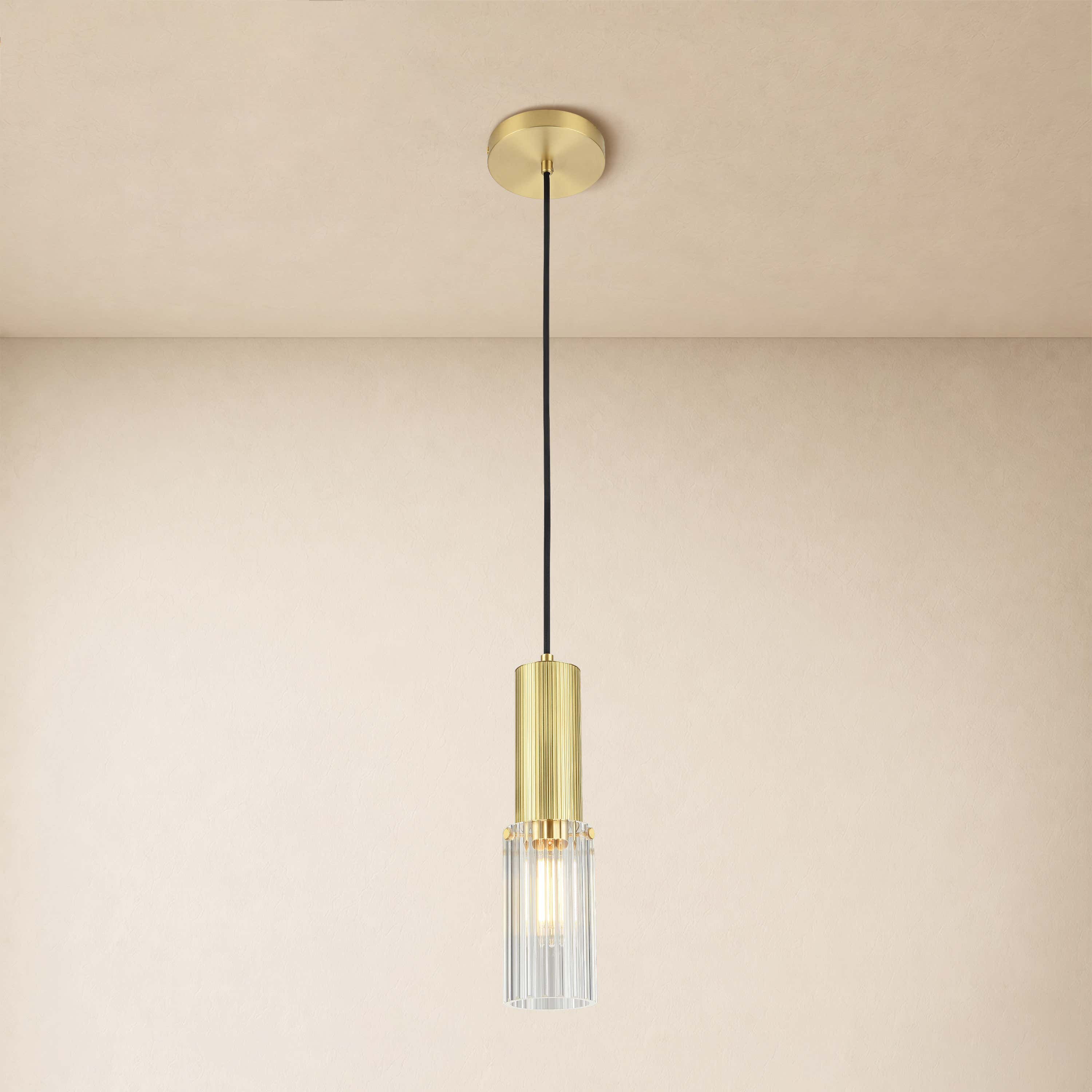 Briar Ribbed Glass Cylinder Pendant 12"H