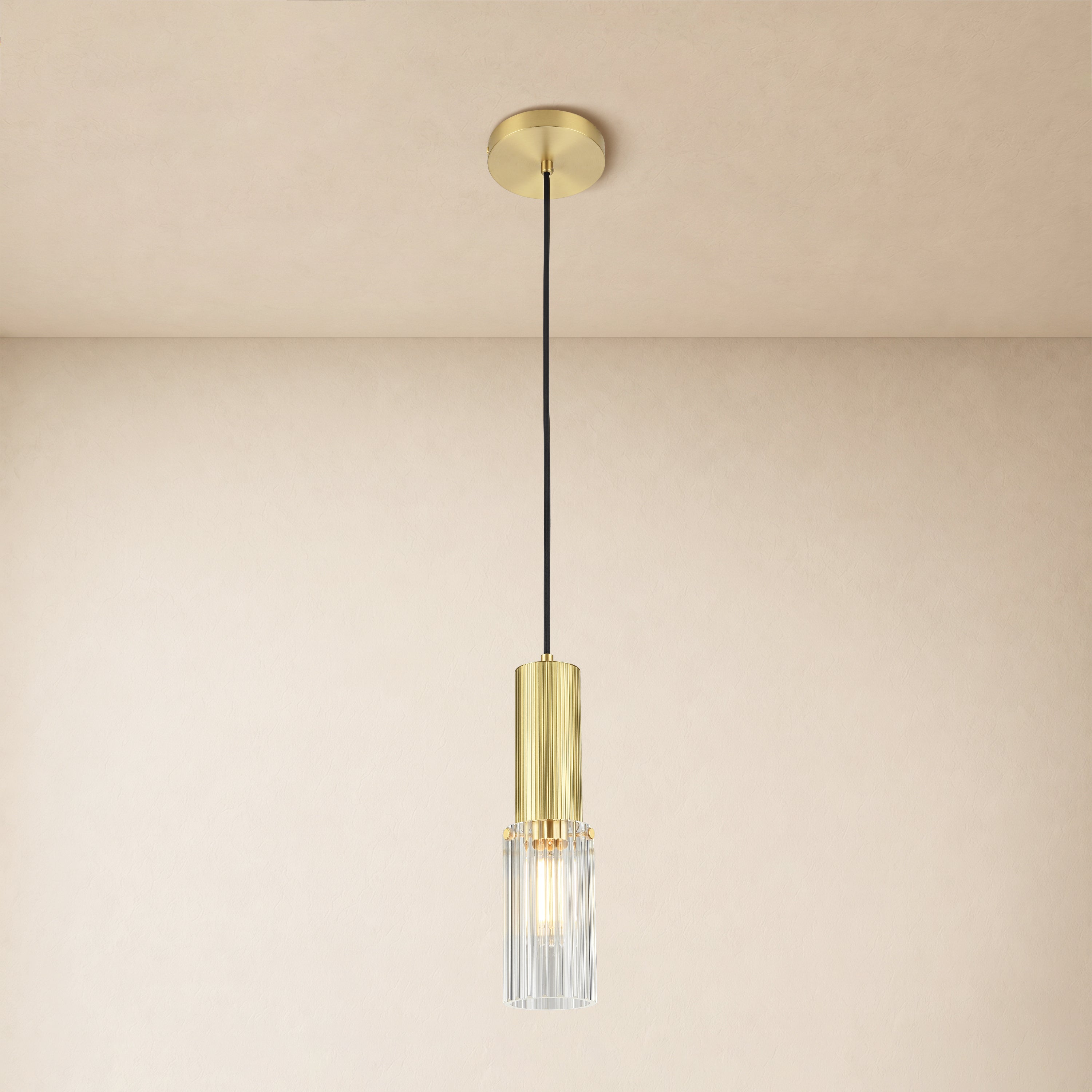 Briar Ribbed Glass Cylinder Pendant 12"H#Finish_Gold