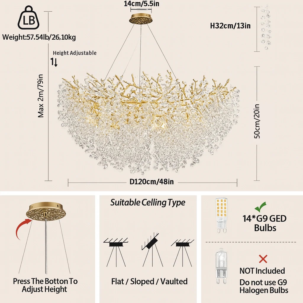 Lustre Branches Halo Chandelier 122cm