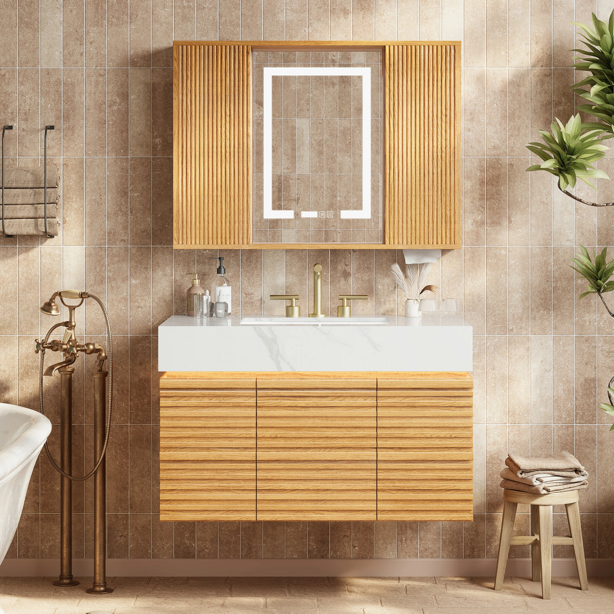 Isla Oak Bathroom Wall Mirror 36"