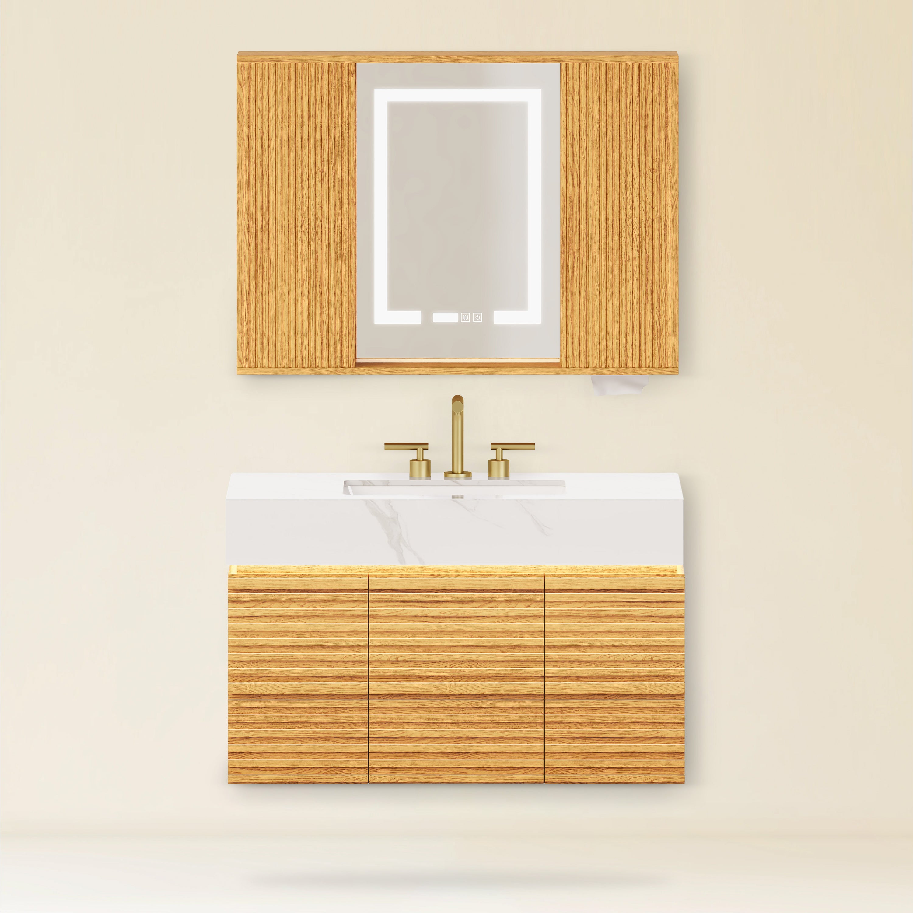 Isla Oak Bathroom Wall Mirror And Vanity Set