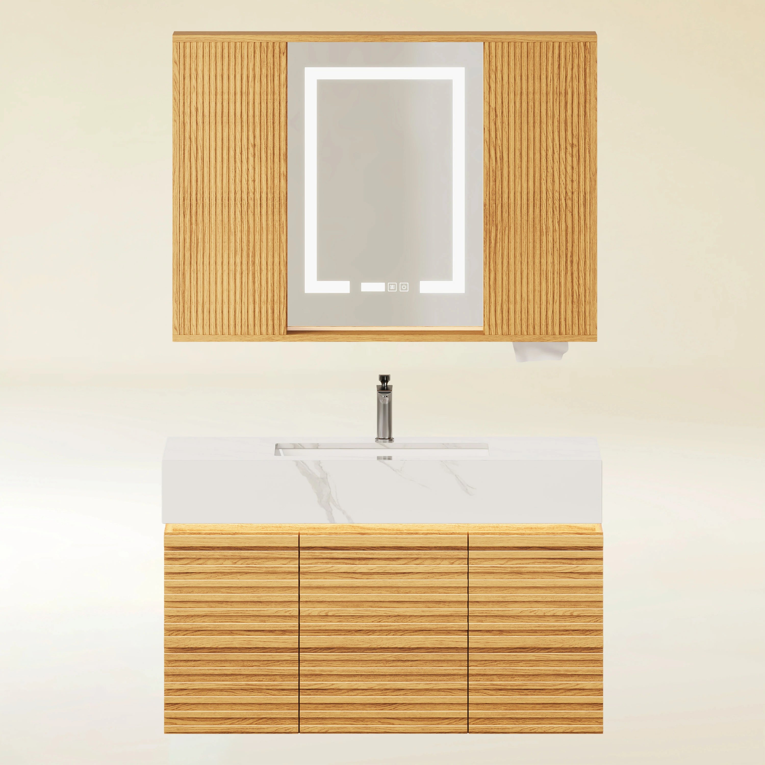 Isla Oak Bathroom Wall Mirror And Vanity Set