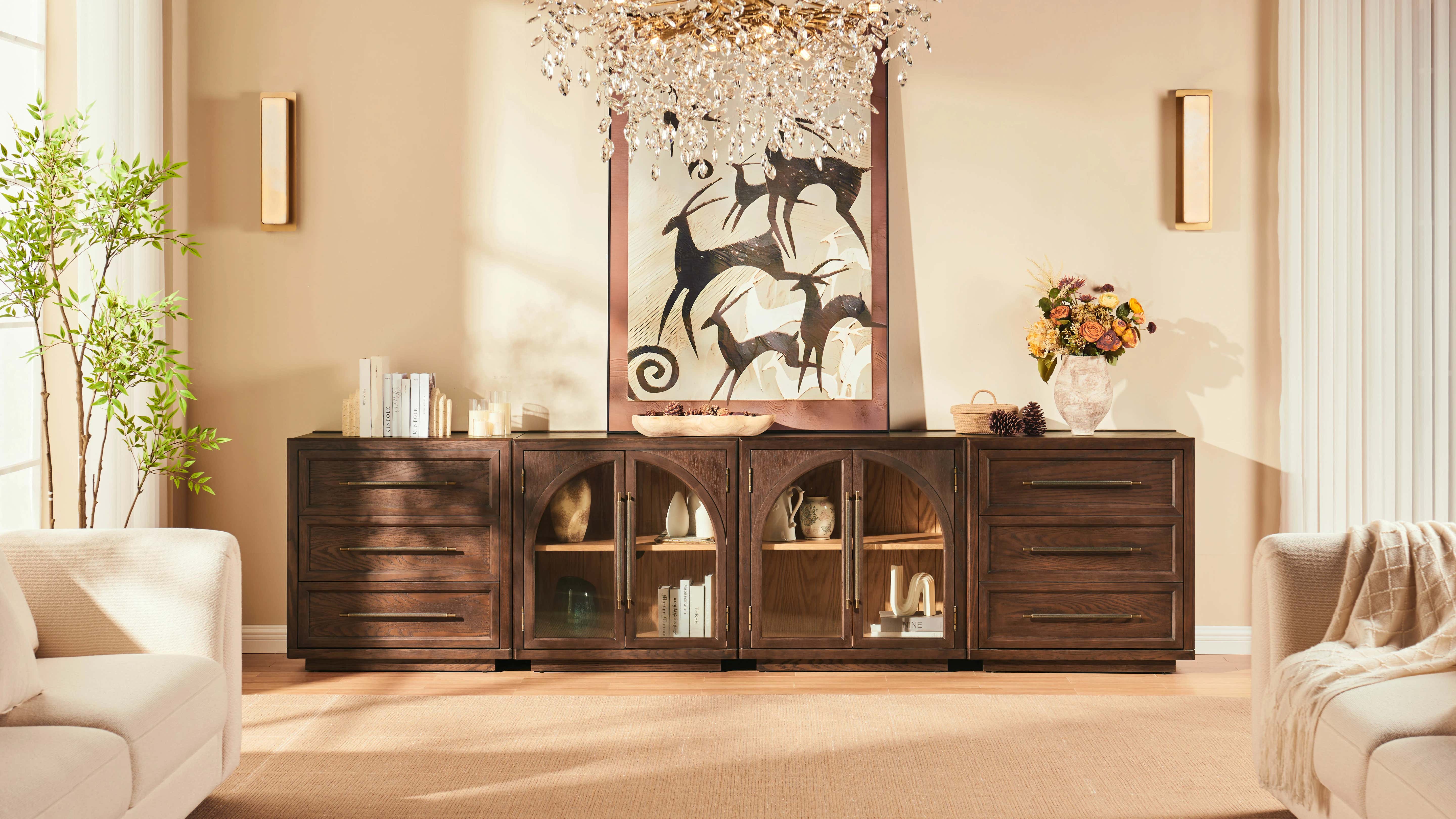 Alvar Arched 121″ Oak Modular Media Console(Set of 4)