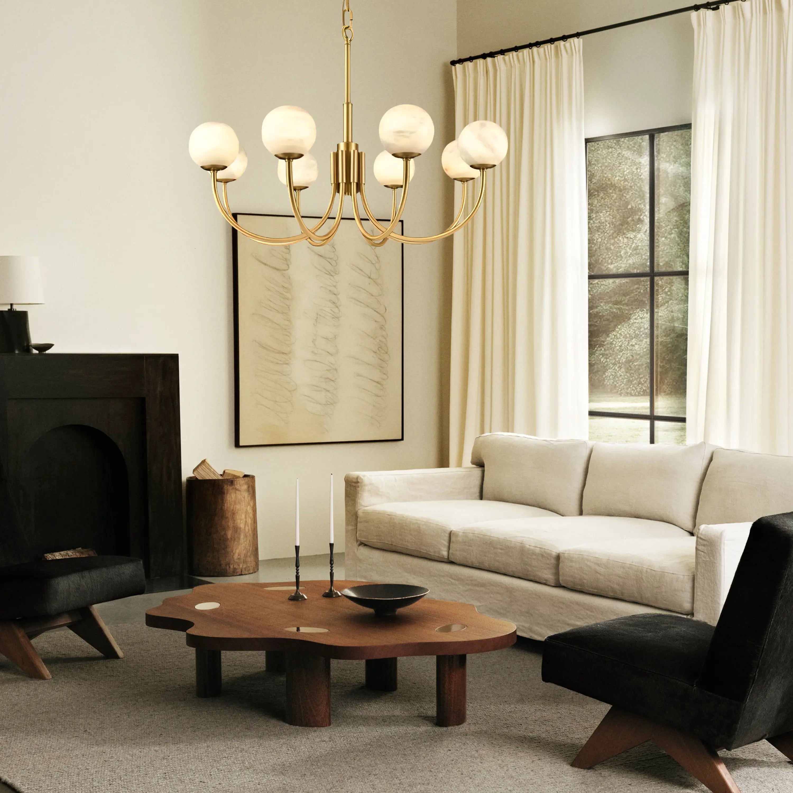 Modern Alabaster Round Art Chandelier 65cm D