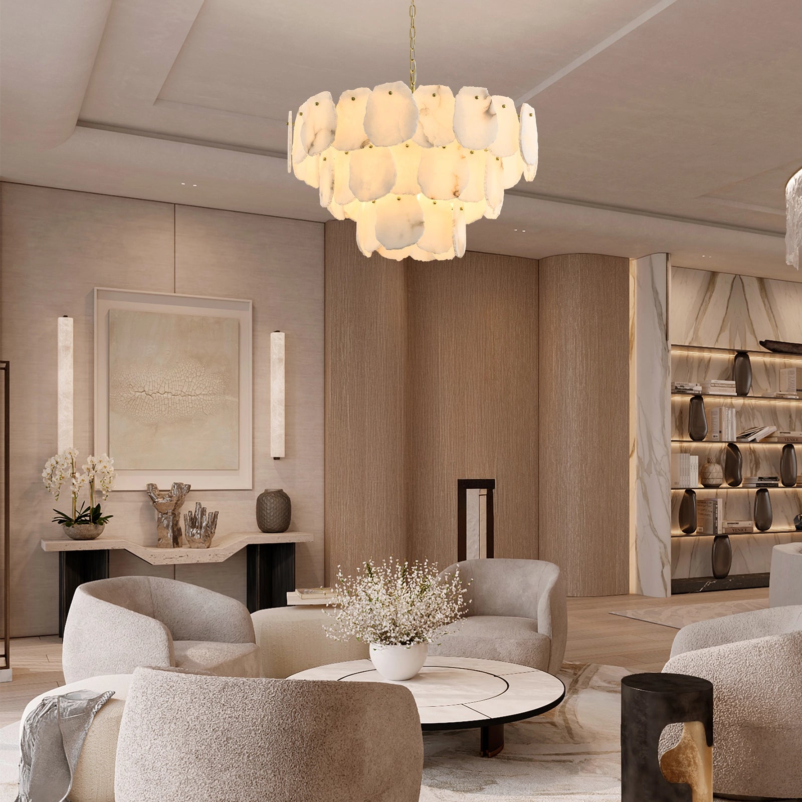 Moira Alabaster Multi-Tier Round Chandelier 81cm D