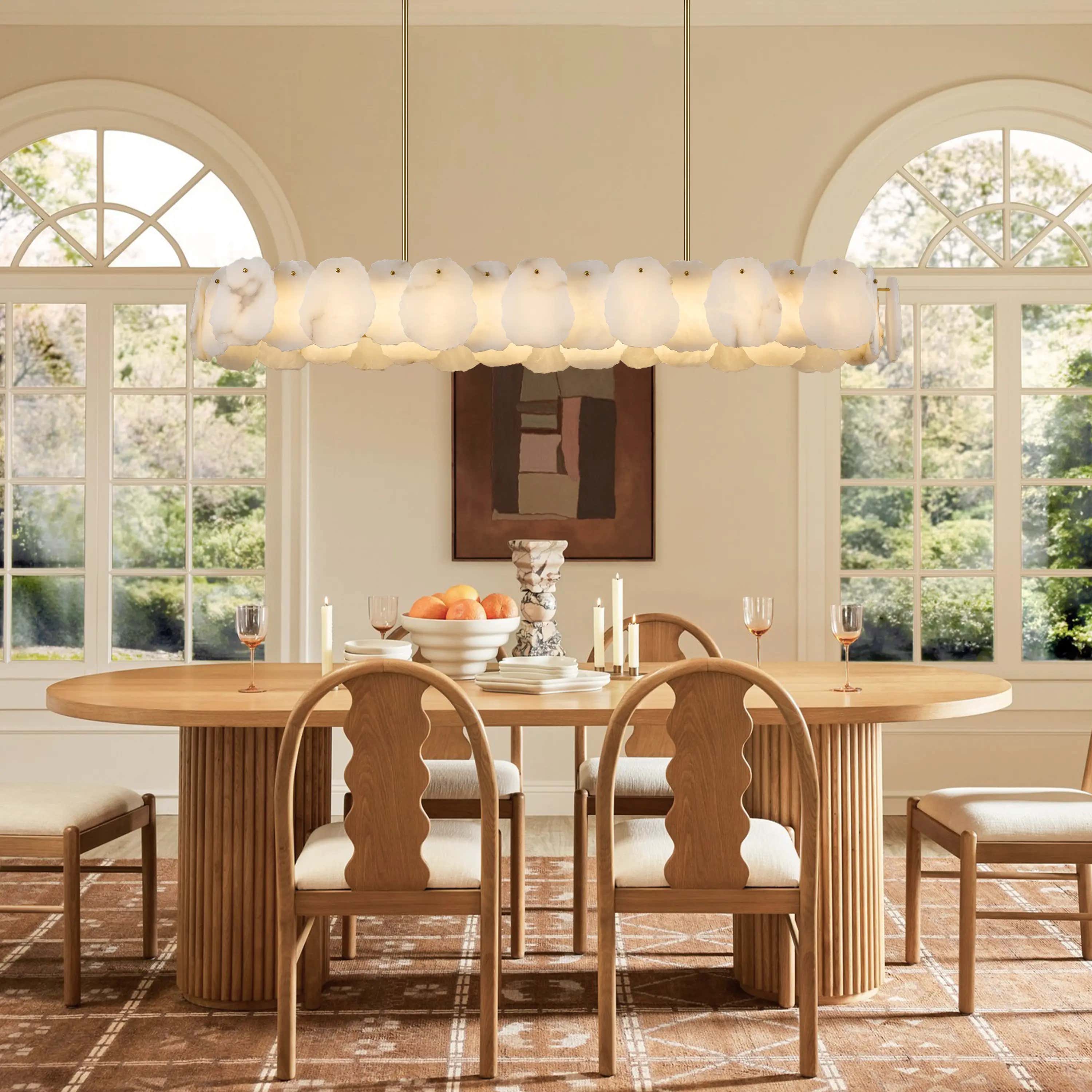 Moira Alabaster Oval Chandelier 58"W#Finish_Gold