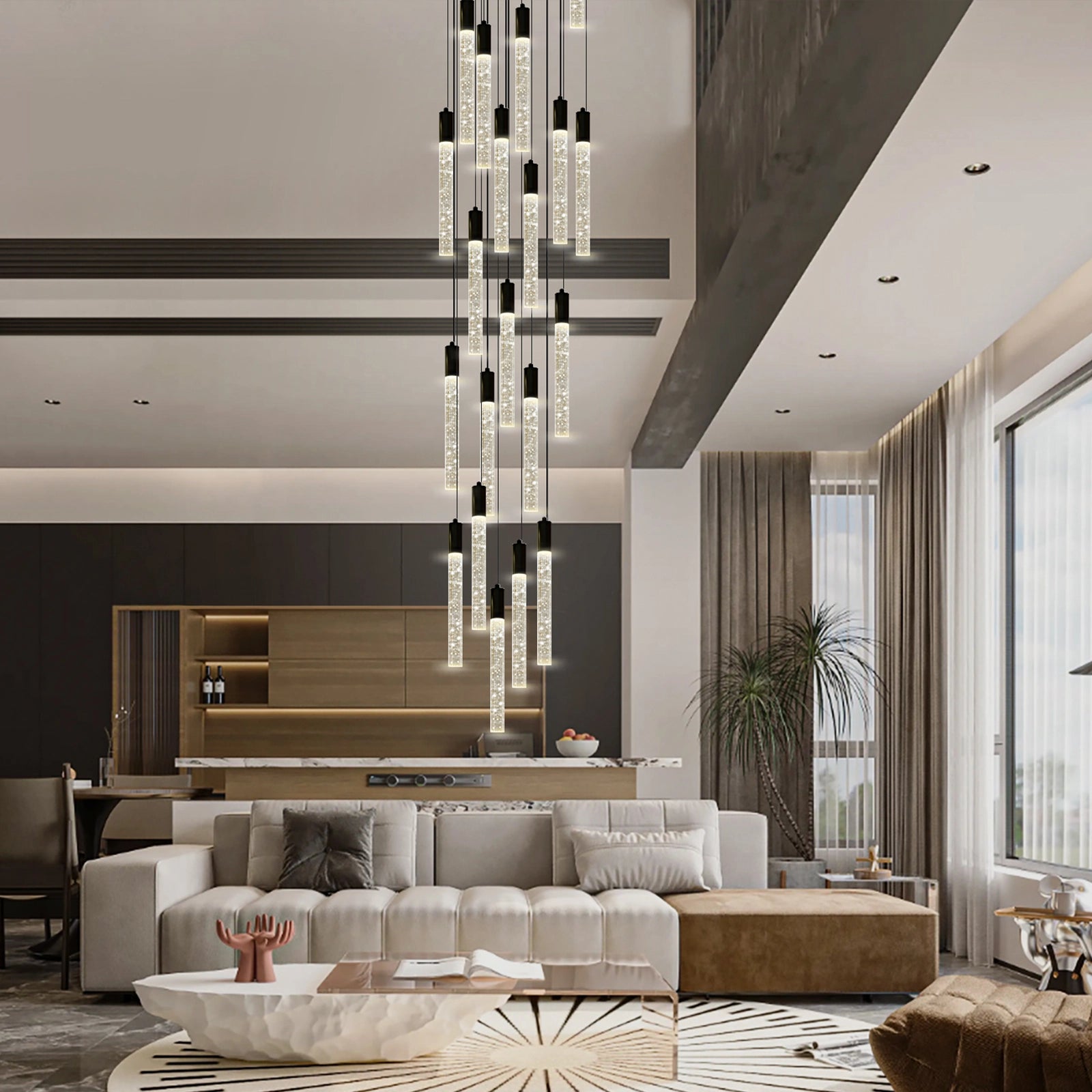 Nova Cascade Modern LED High Ceiling Chandelier 61cm D