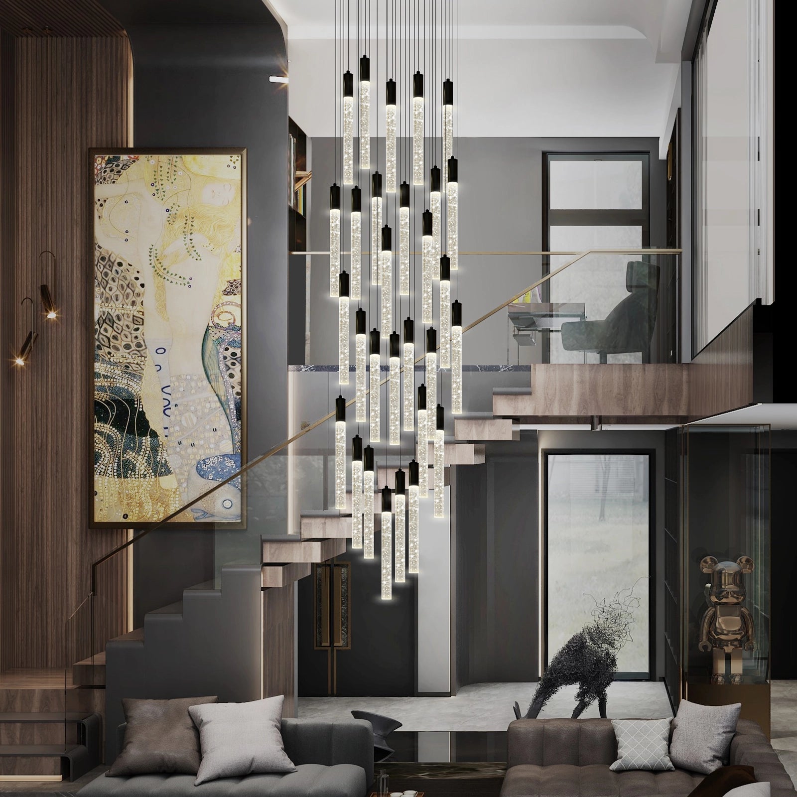 Nova Cascade Modern LED High Ceiling Chandelier 61cm D