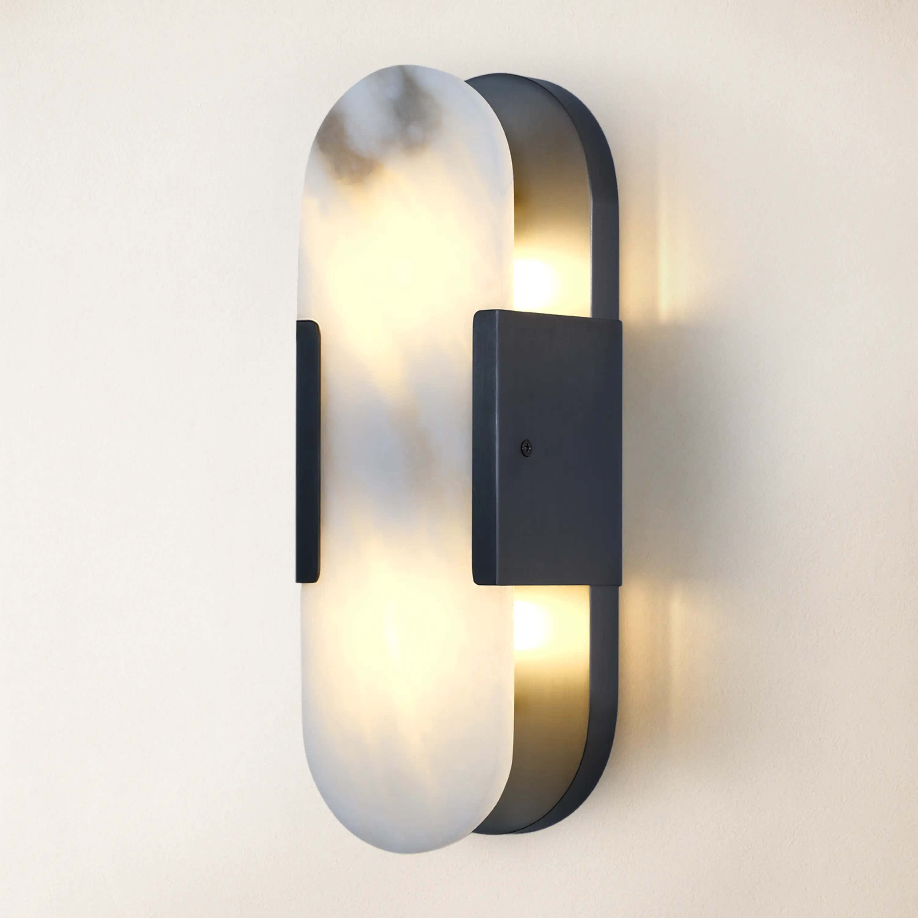 OpalEdge Alabaster Oval Wall Sconce 14"H#Finish_Black