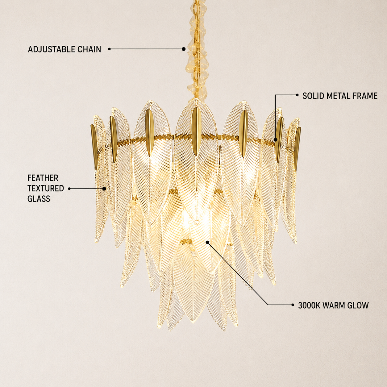Marilyn Glass Feathers Round Chandelier