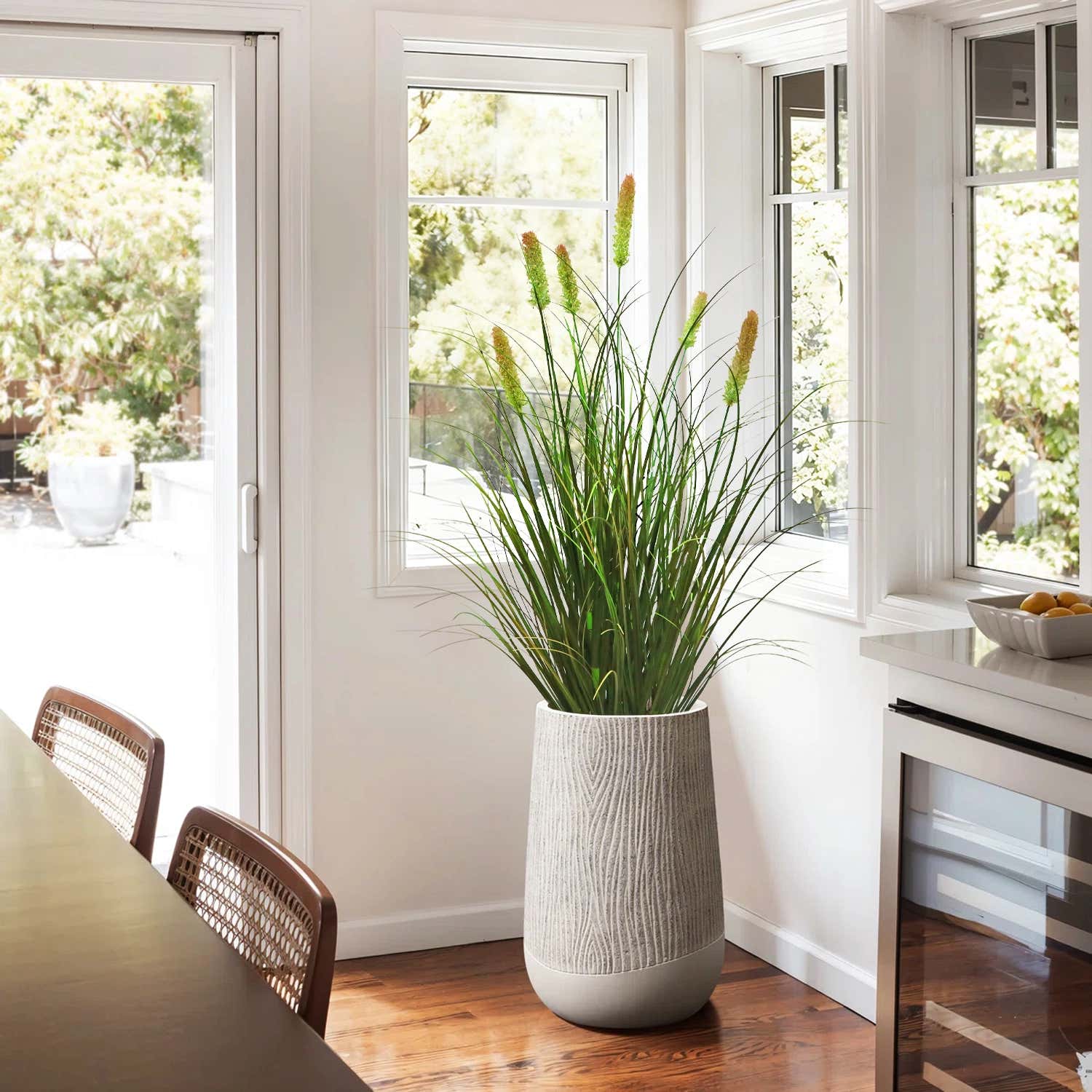 Artificial 6-Head Short Pine Grass with Curved Onion Grass Bonsai 76cm H