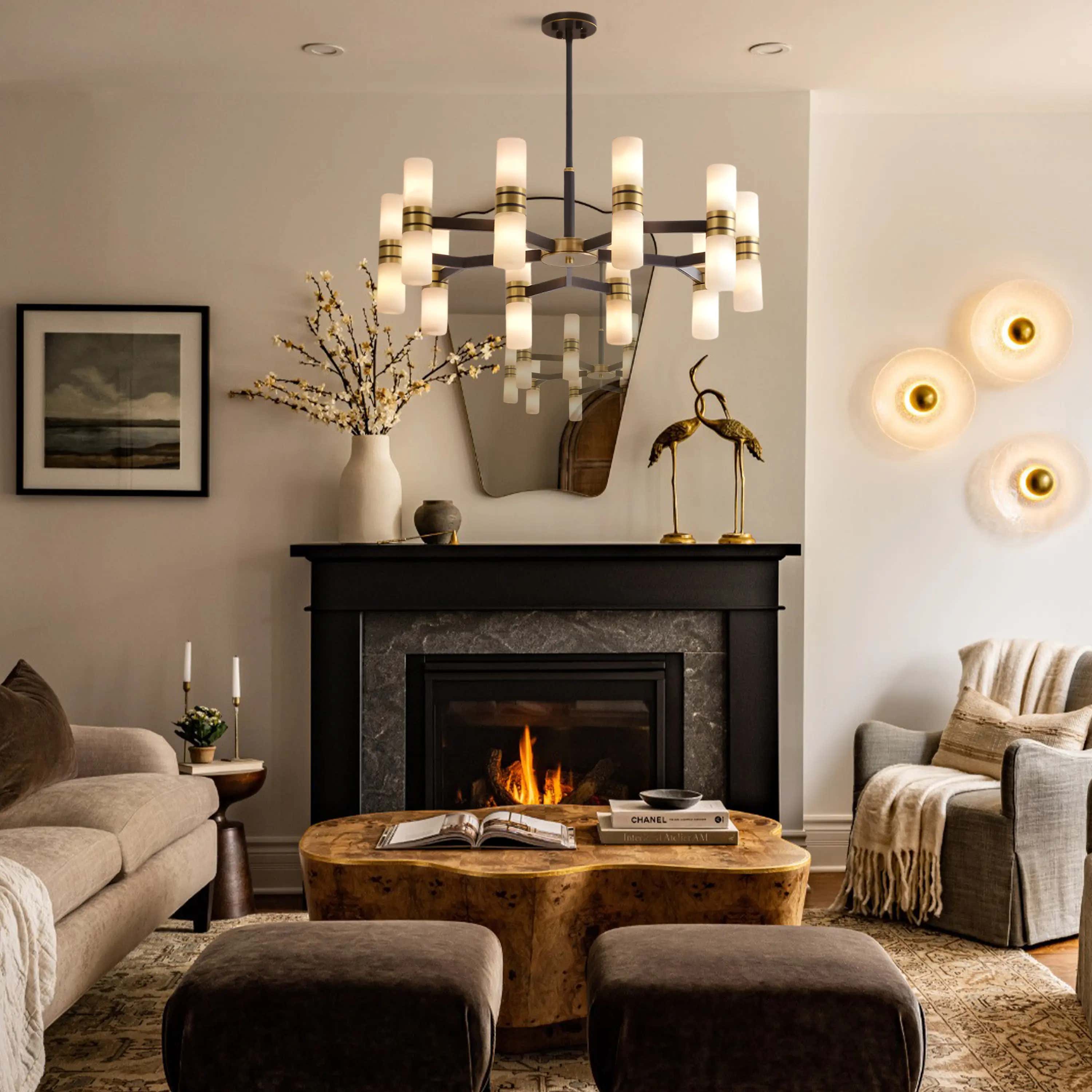 Moral Alabaster Round chandelier 33"D#Finish_Gold