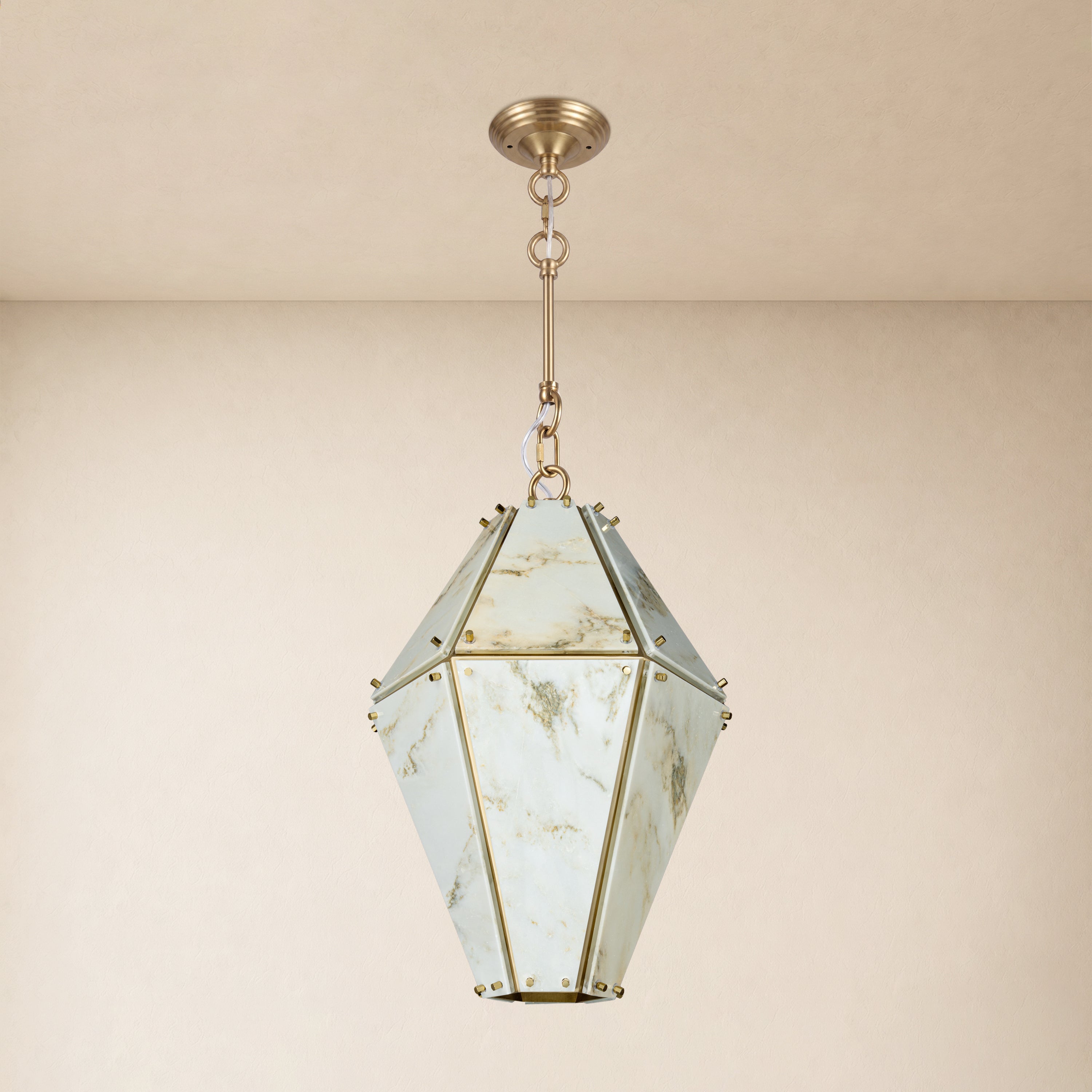 Pietra Marble Faceted Lantern Chandelier 13.7"D