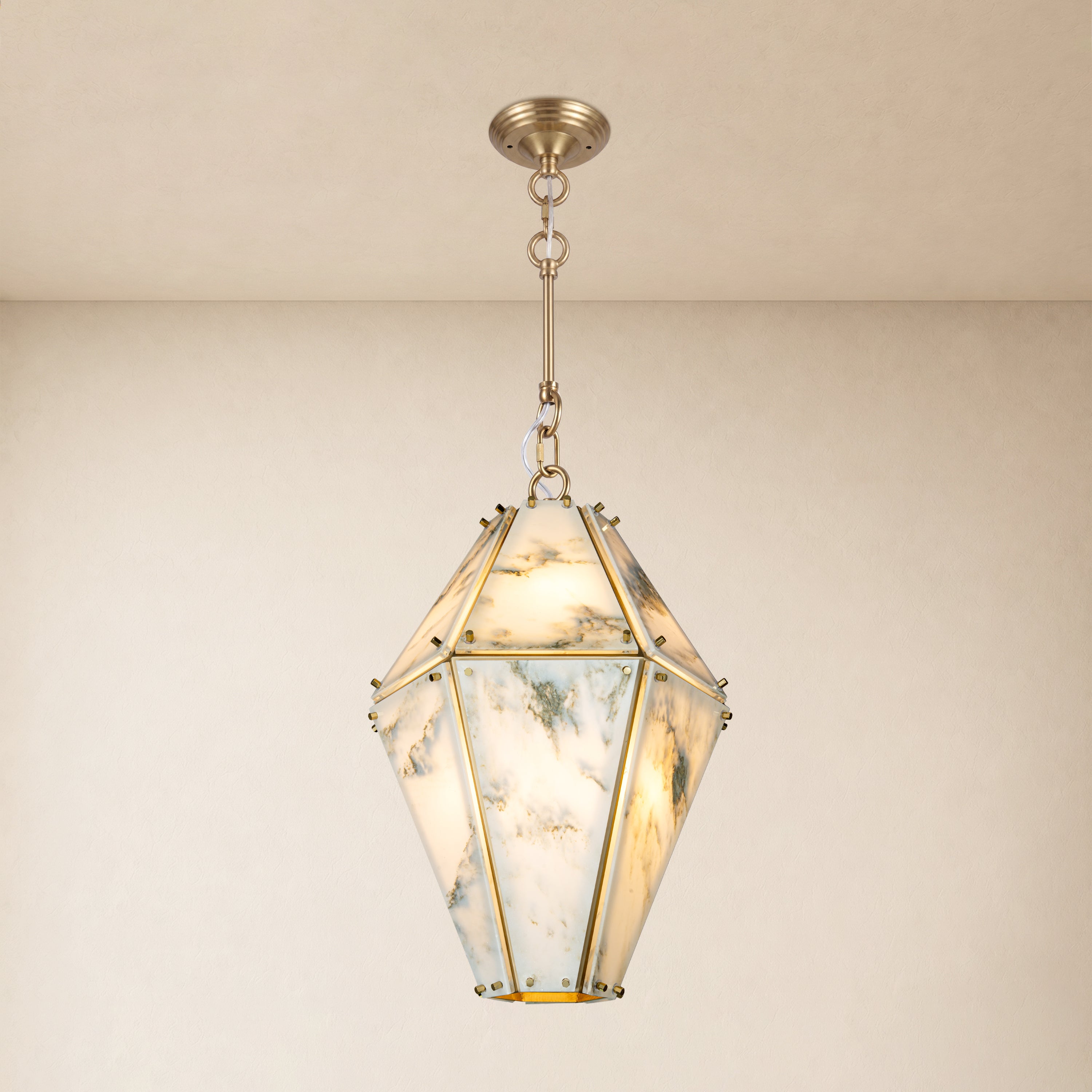 Pietra Marble Faceted Lantern Chandelier 13.7"D