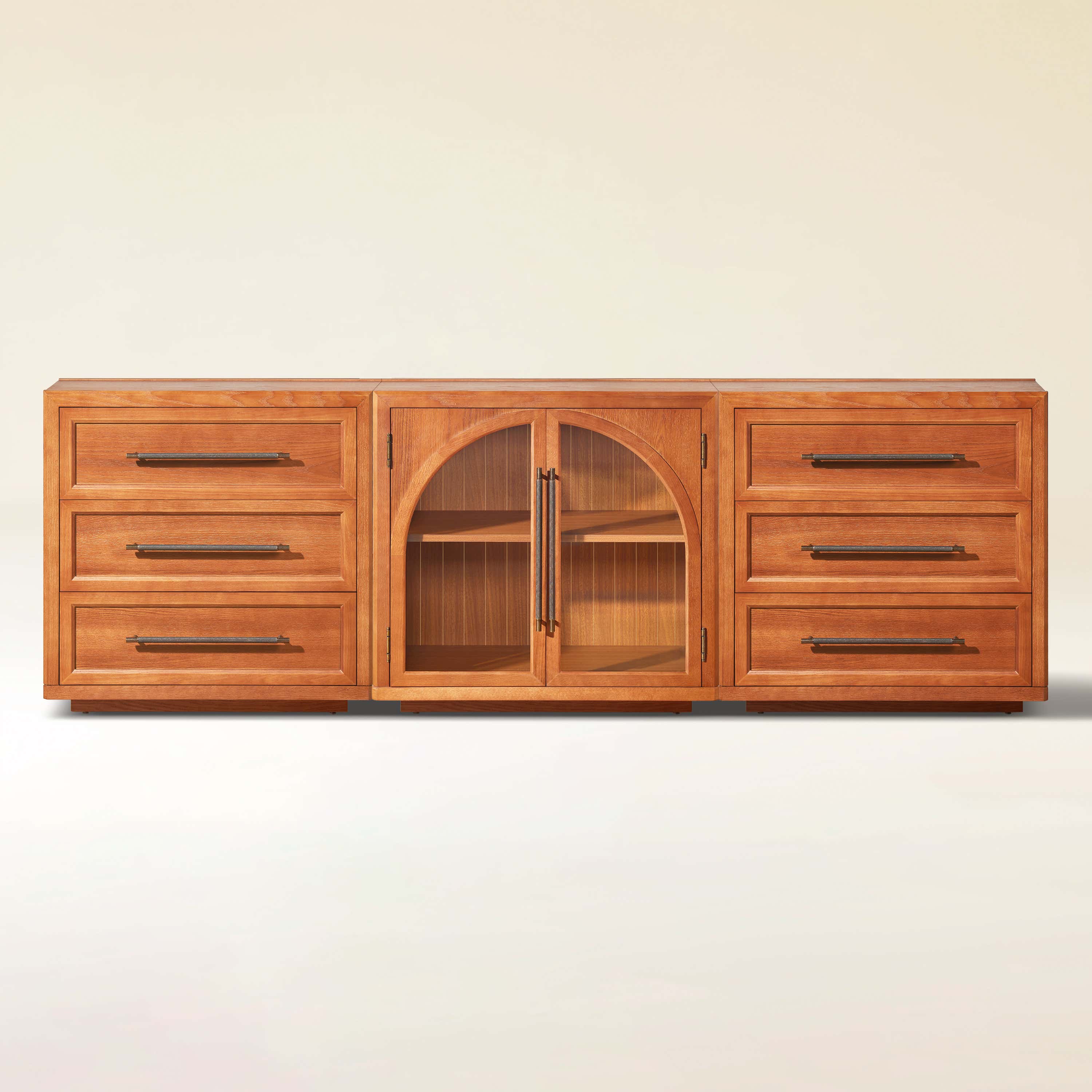 Alvar Arched 91″ Oak Modular Media Console(Set of 3)