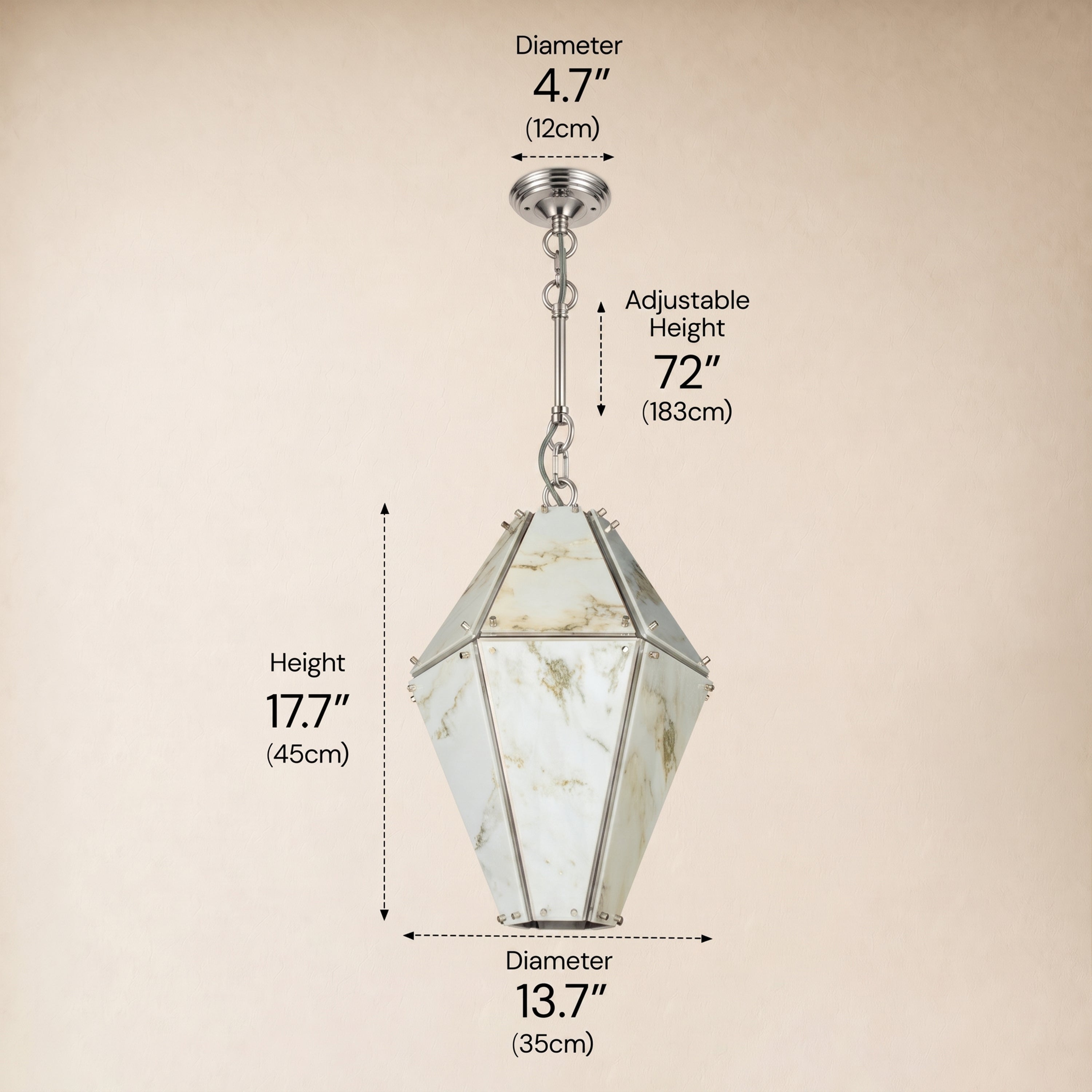 Pietra Marble Faceted Lantern Chandelier 13.7"D