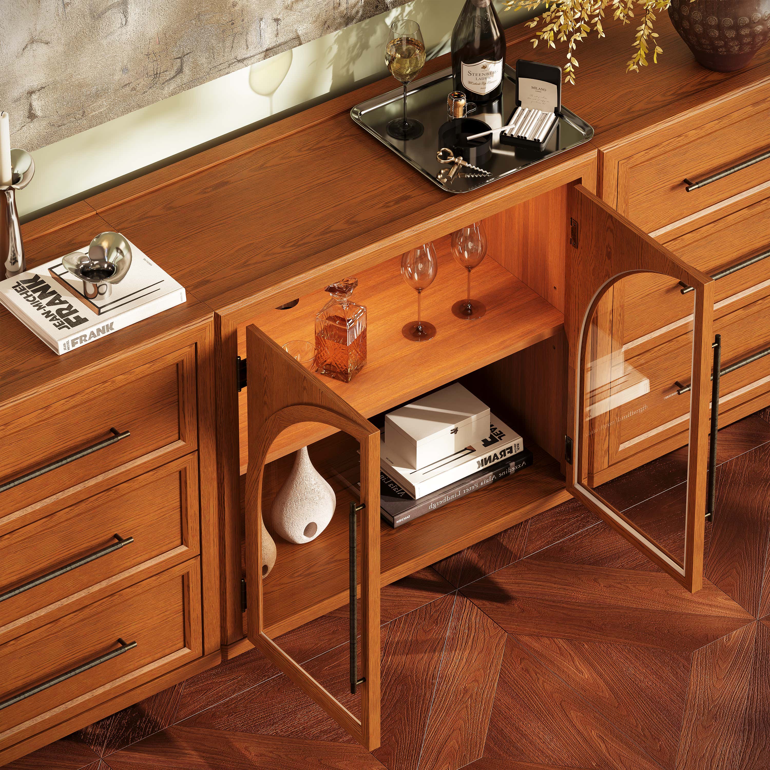 Alvar Arched 91″ Oak Modular Media Console(Set of 3)