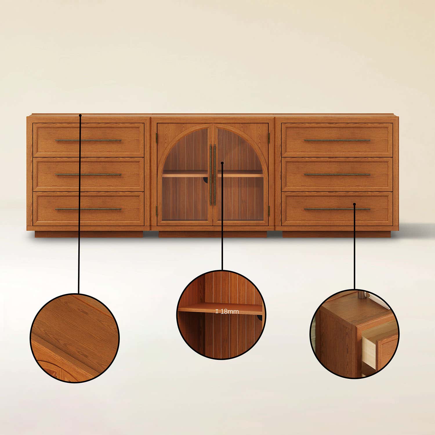 Alvar Arched 91″ Oak Modular Media Console(Set of 3)