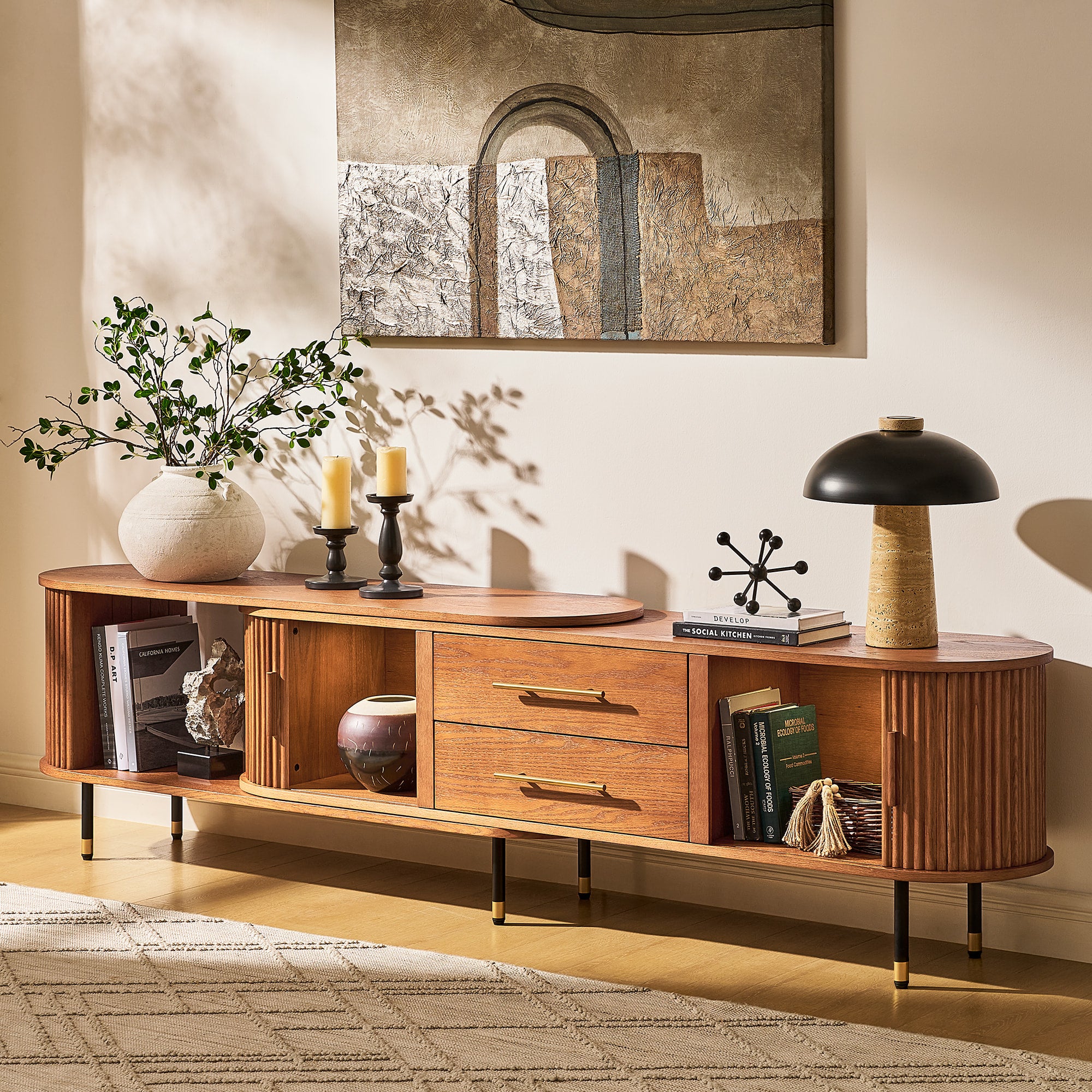 Ewan Oak Media Console And Sideboard Set