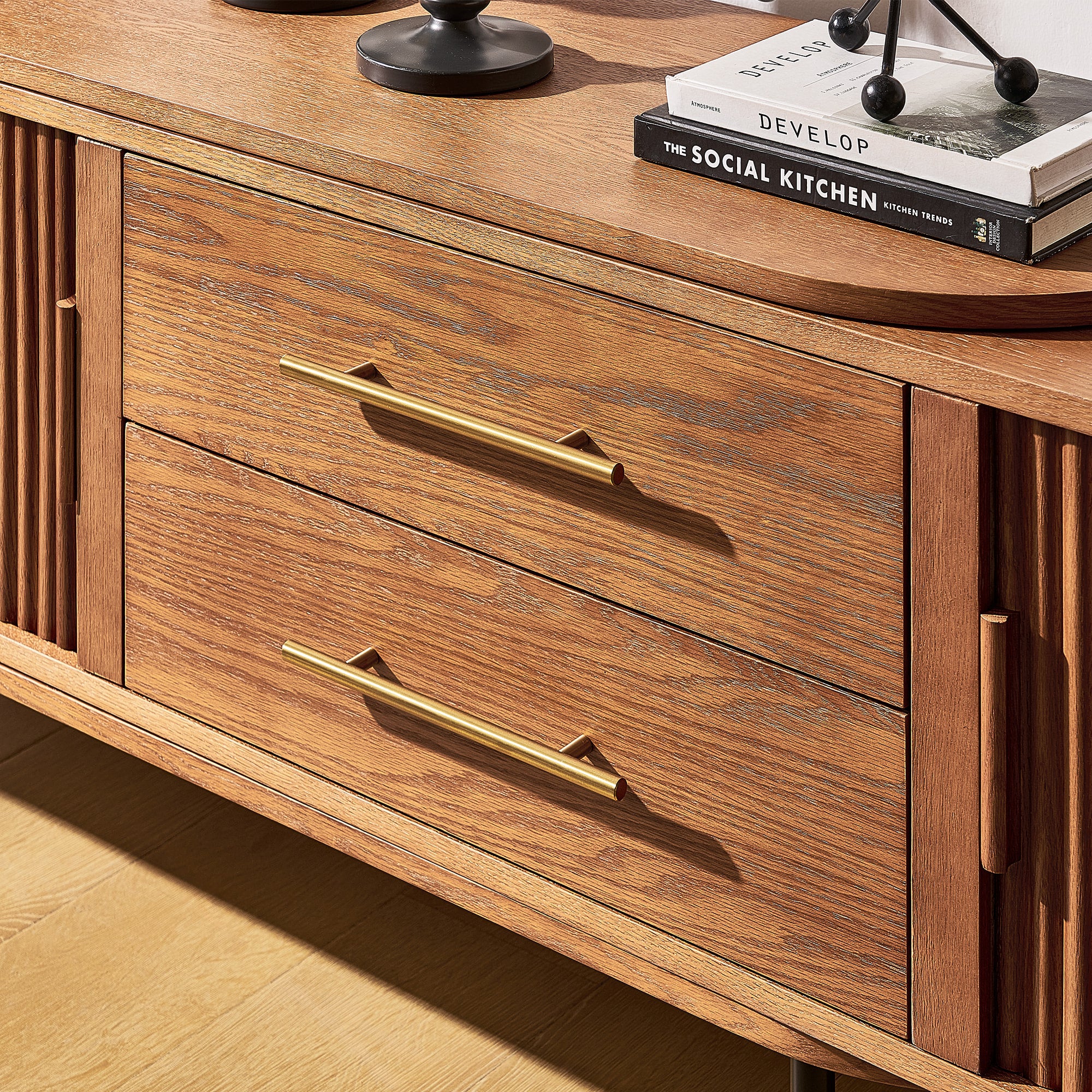 Ewan Oak Media Console And Sideboard Set