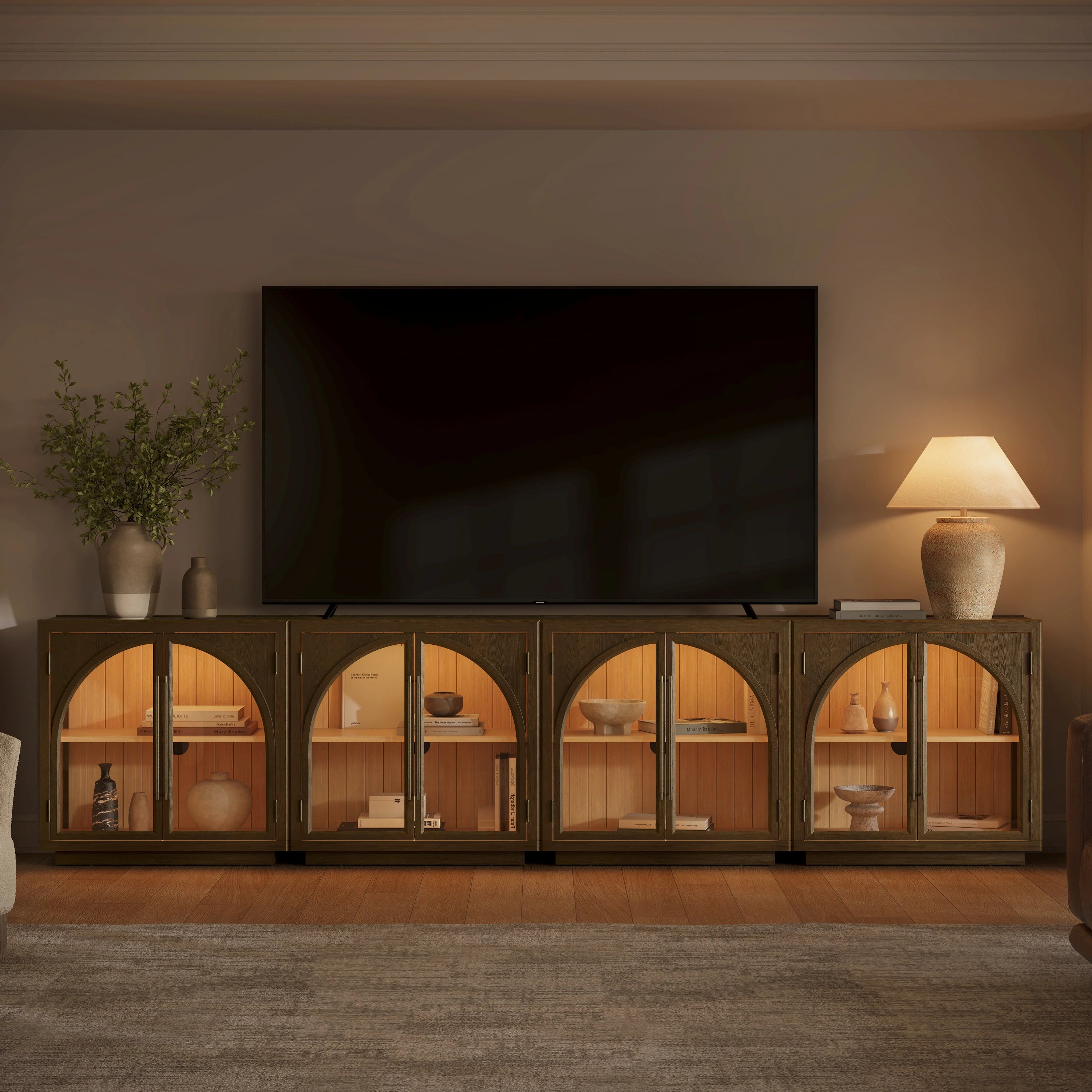 Alvar Arched 126″ Oak Media Console(Set of 4)