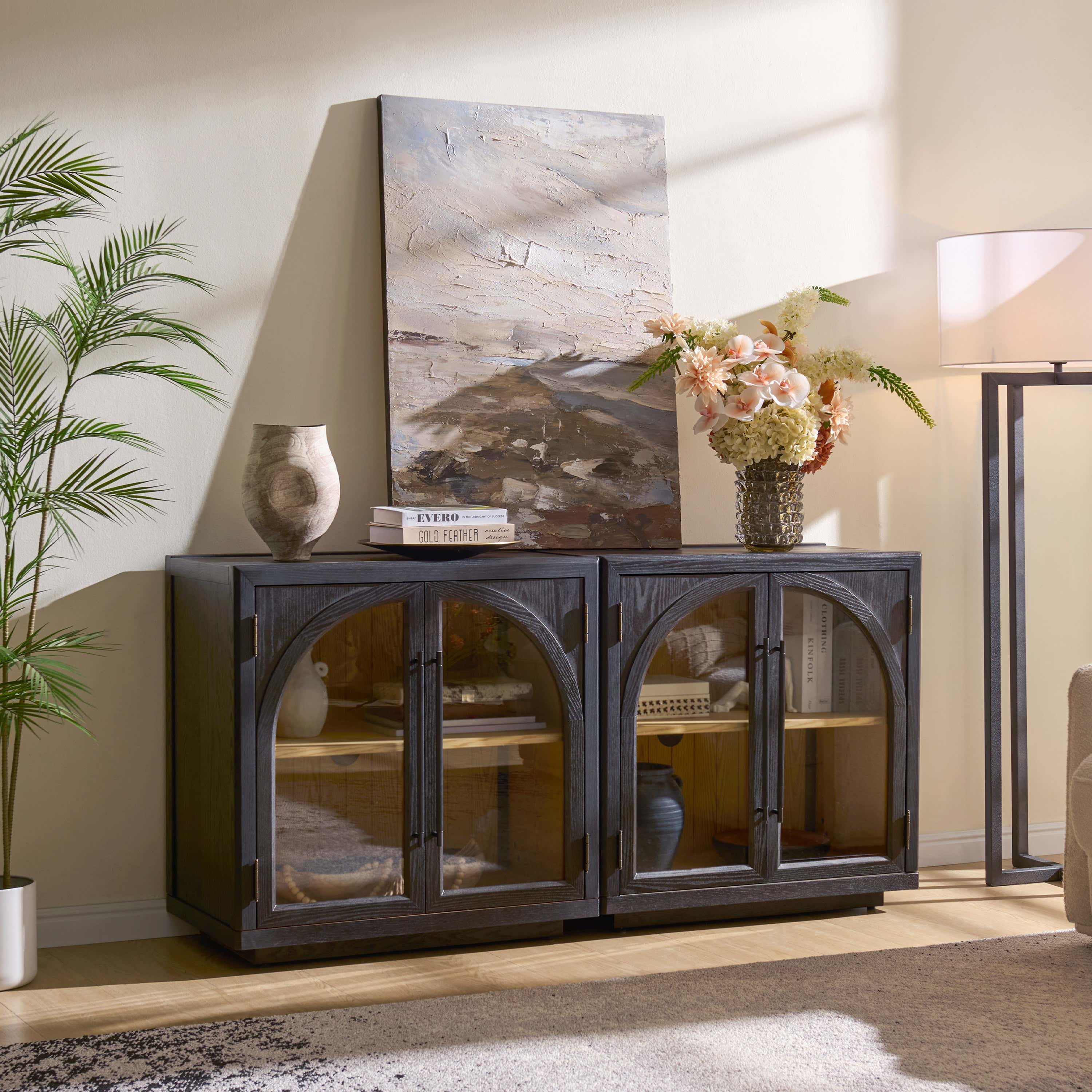 Alvar Arched 63″ Oak Media Console(Set of 2)