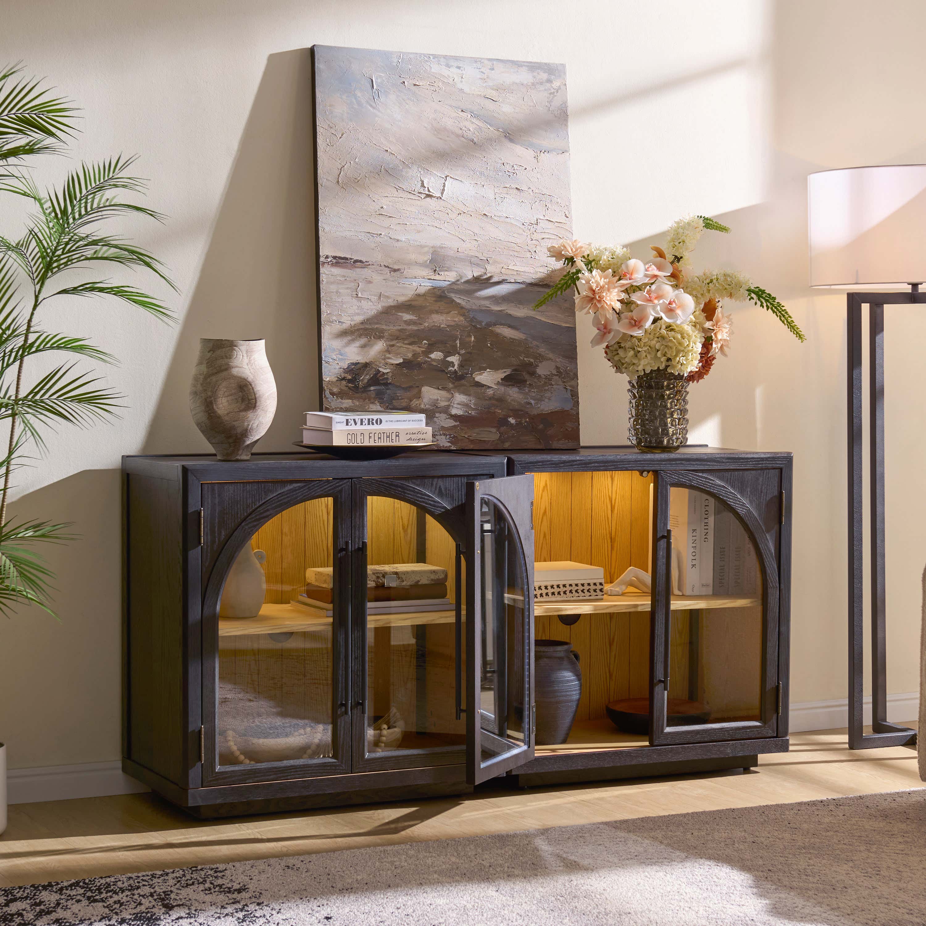 Alvar Arched 63″ Oak Media Console(Set of 2)