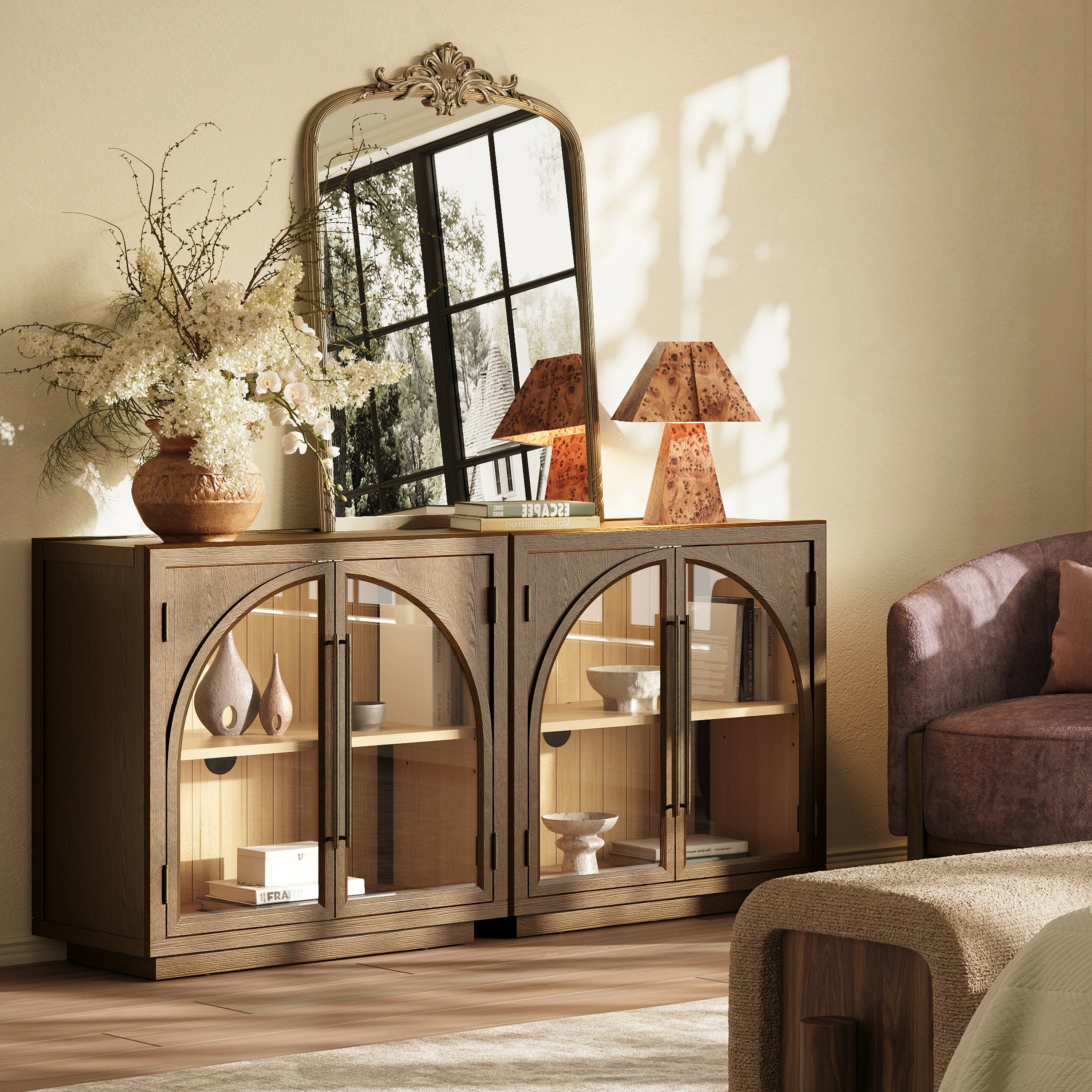 Alvar Arched 95″ Oak Media Console(Set of 3)