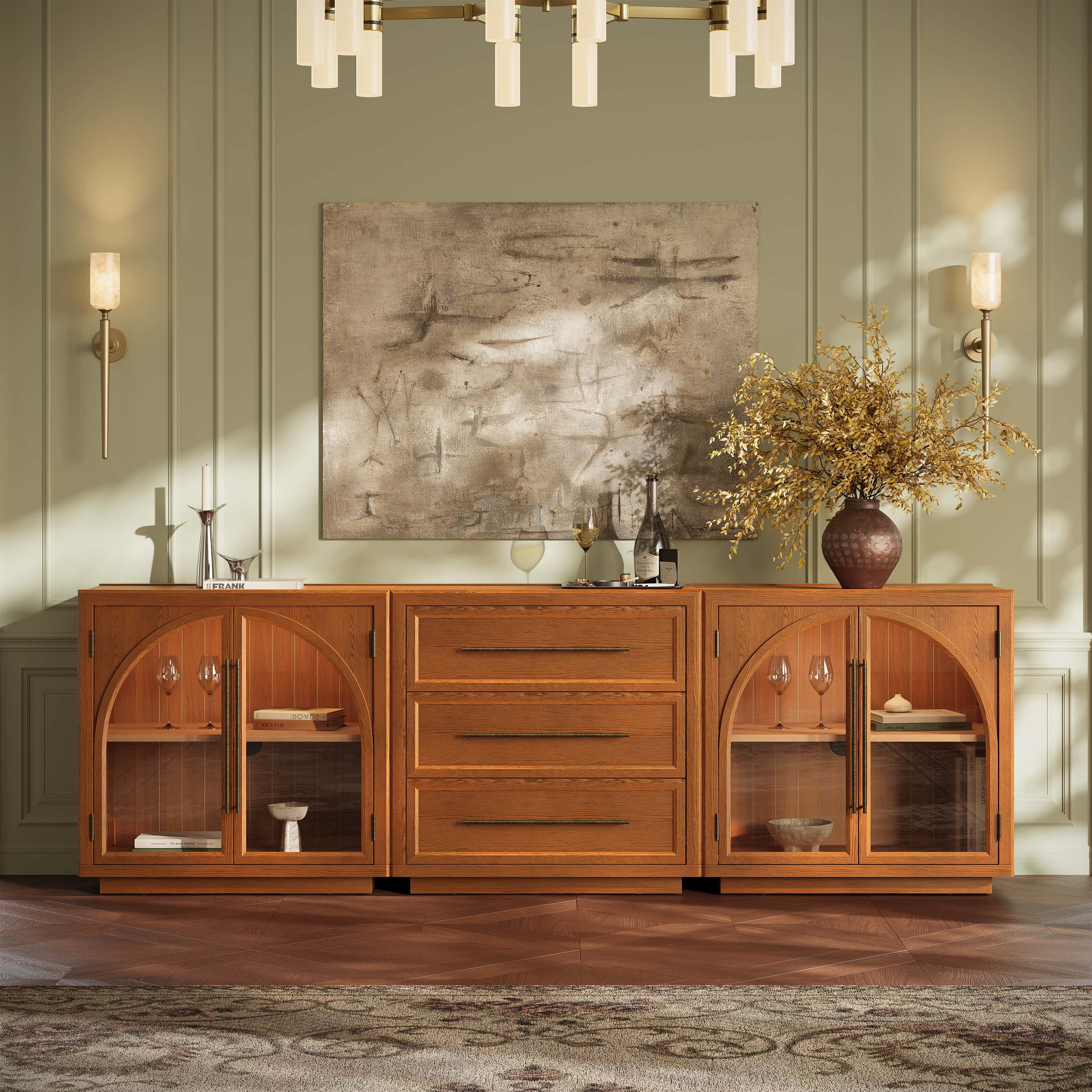 Alvar Arched 94.5″ Oak Modular Media Console(Set of 3)