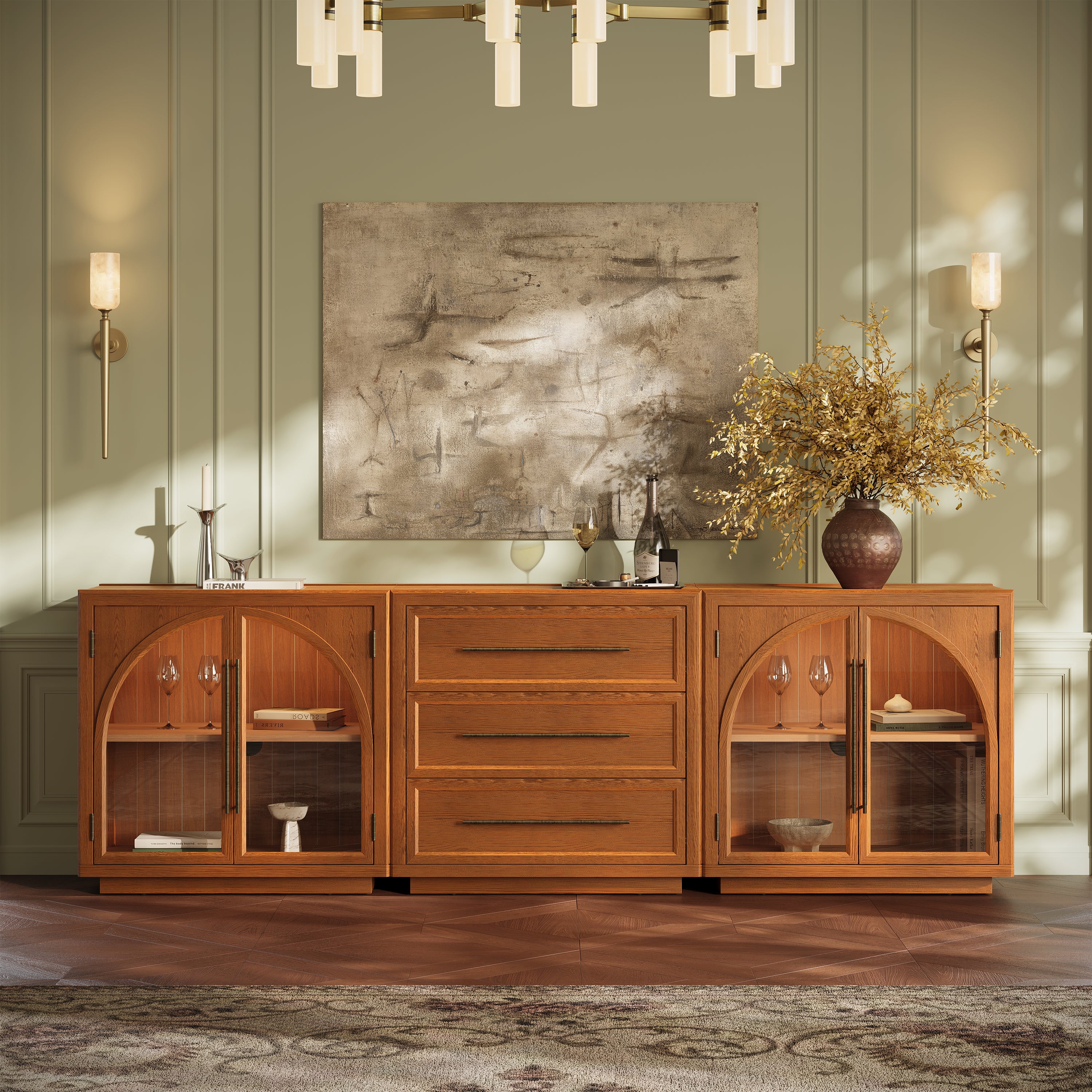 Alvar Arched 94.5″ Oak Modular Media Console(Set of 3)