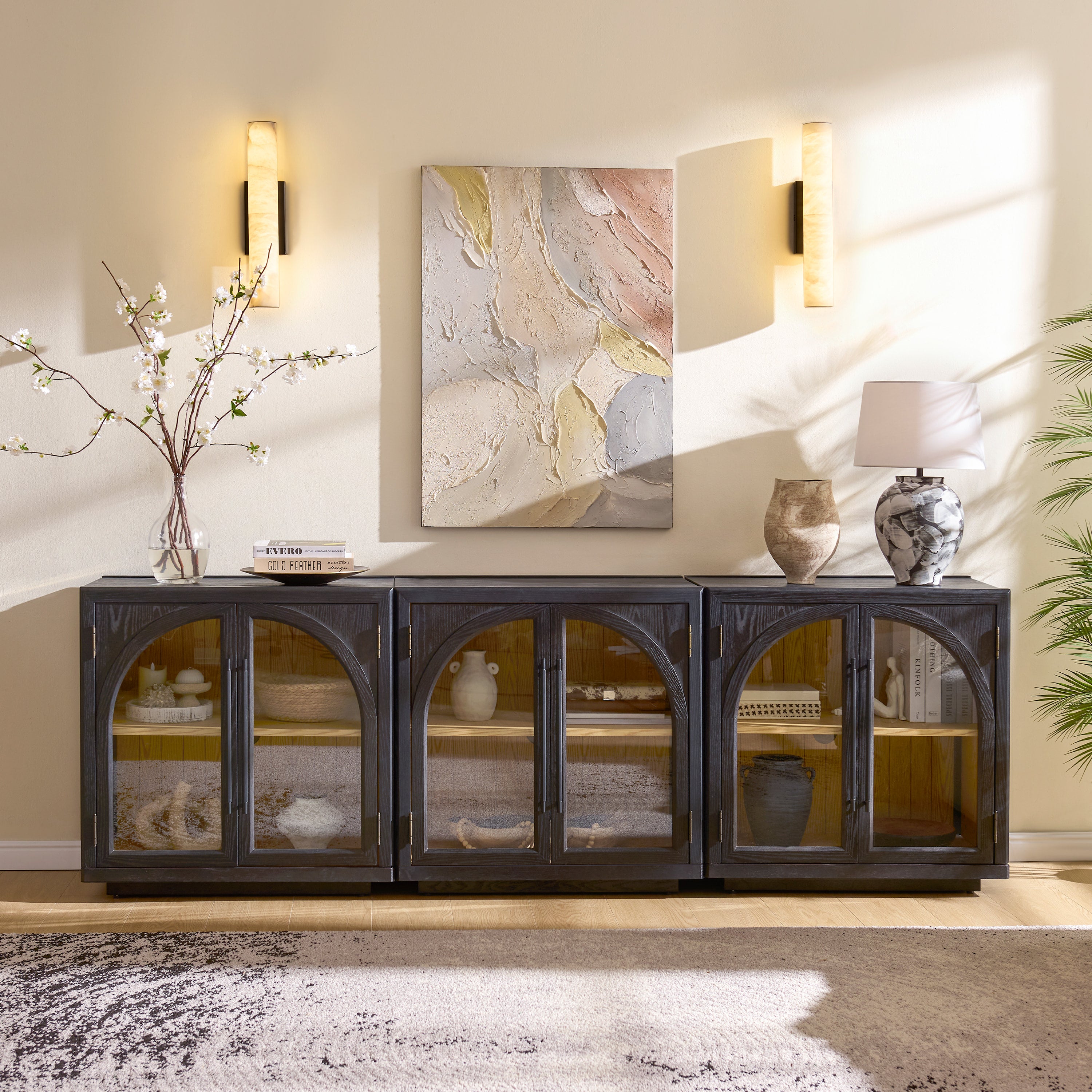 Alvar Arched 95″ Oak Media Console(Set of 3)