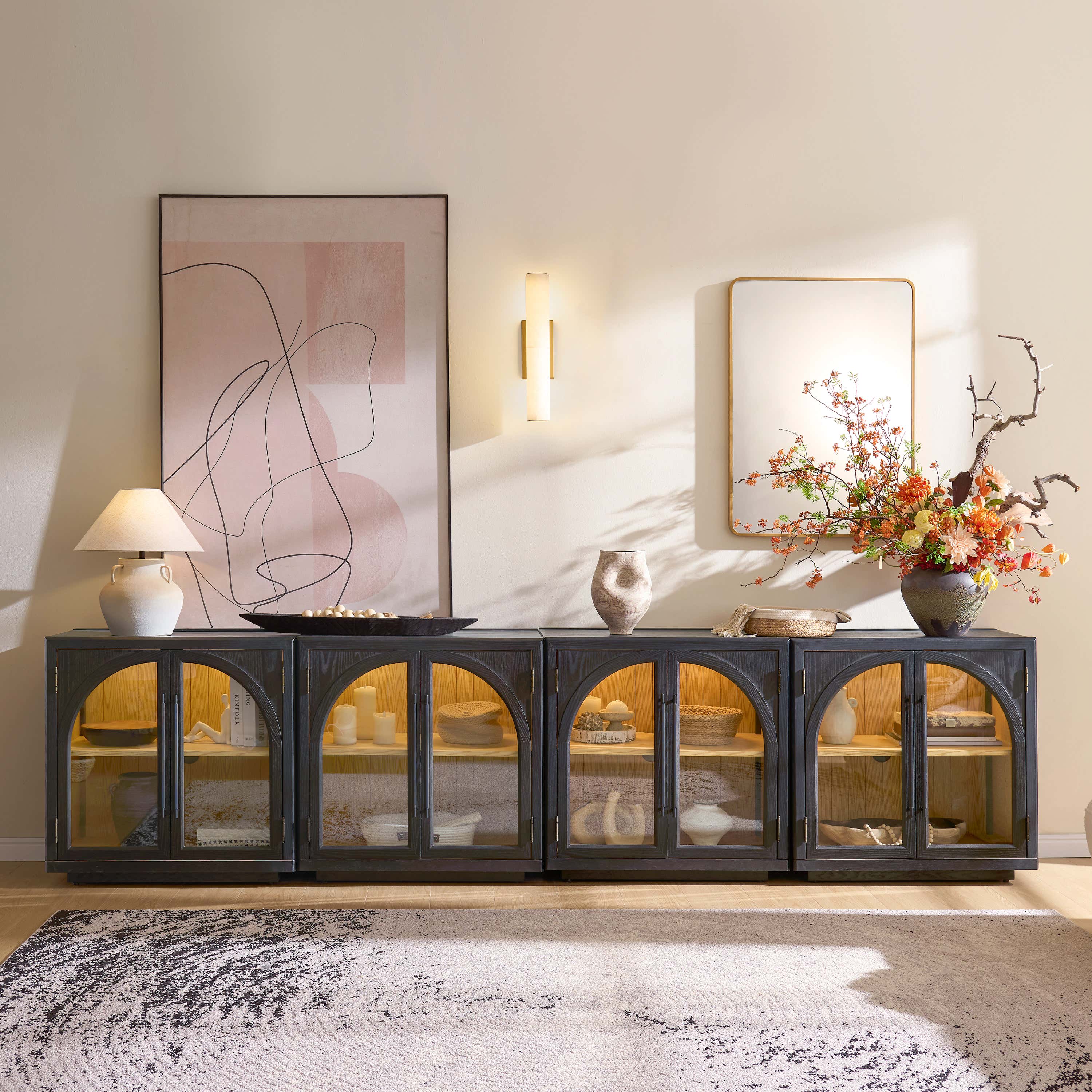 Alvar Arched 126″ Oak Media Console(Set of 4)